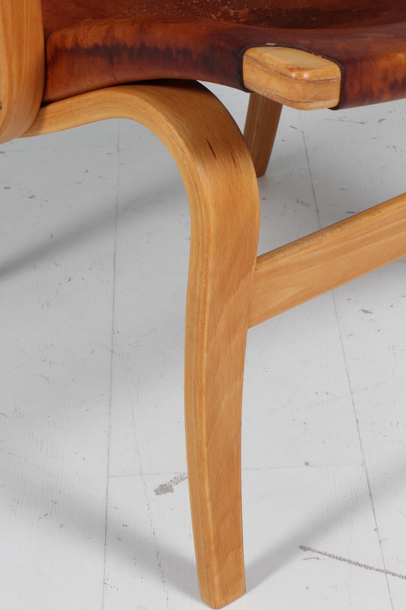 Late 20th Century Bruno Mathsson Eva Lounge Chair with Leather For Sale