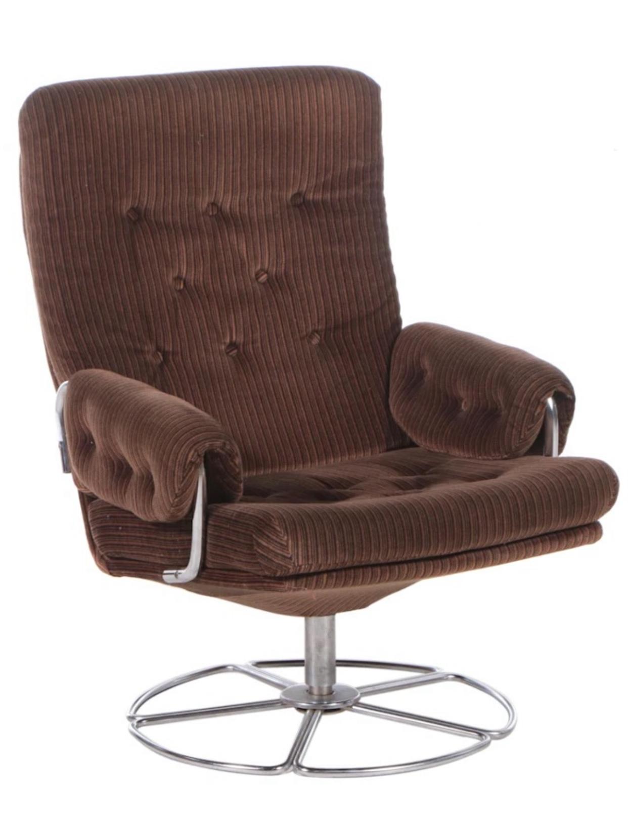 Fauteuil pivotant à base chromée Bruno Mathsson pour Dux, 2 sur 2 en vente 1