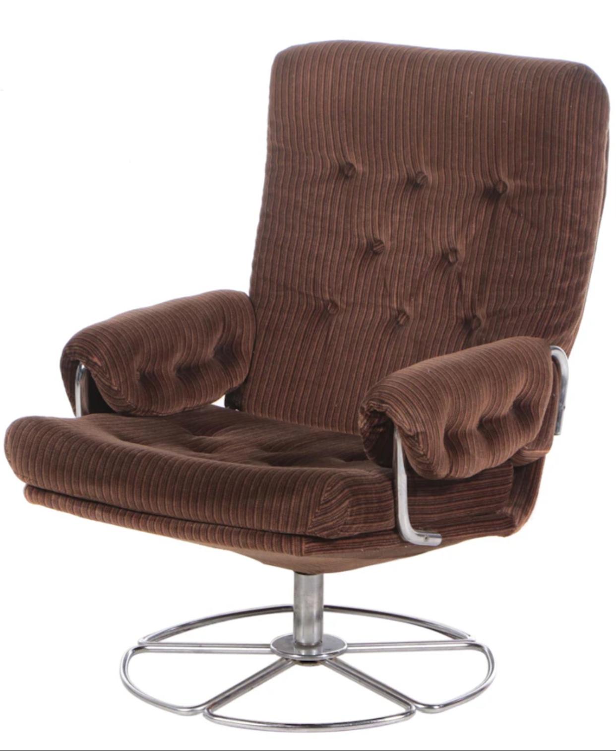 Fauteuil pivotant à base chromée Bruno Mathsson pour Dux, 2 sur 2 en vente 2