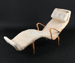 Bruno Mathsson for Dux "Pernilla 3" Chaise Lounge Chair in Lambswool & Leather