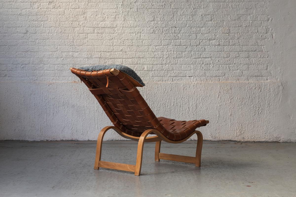 Woven Bruno Mathsson for Karl Mathsson Lounge Chair ‘Vilstol 36’ with Foot Stool