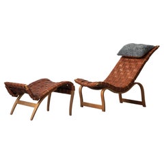 Bruno Mathsson for Karl Mathsson Lounge Chair ‘Vilstol 36’ with Foot Stool