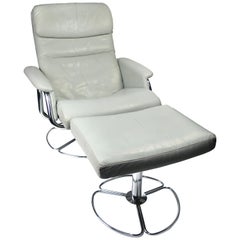 Bruno Mathsson Gray Leather and Chrome Lounge Chair for DUX