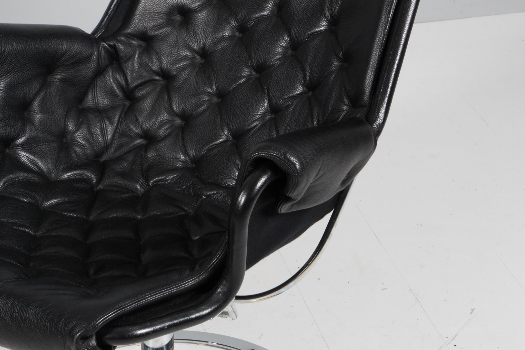Mid-Century moderno Bruno Mathsson Jetson Lounge Chair con pelle nera in vendita