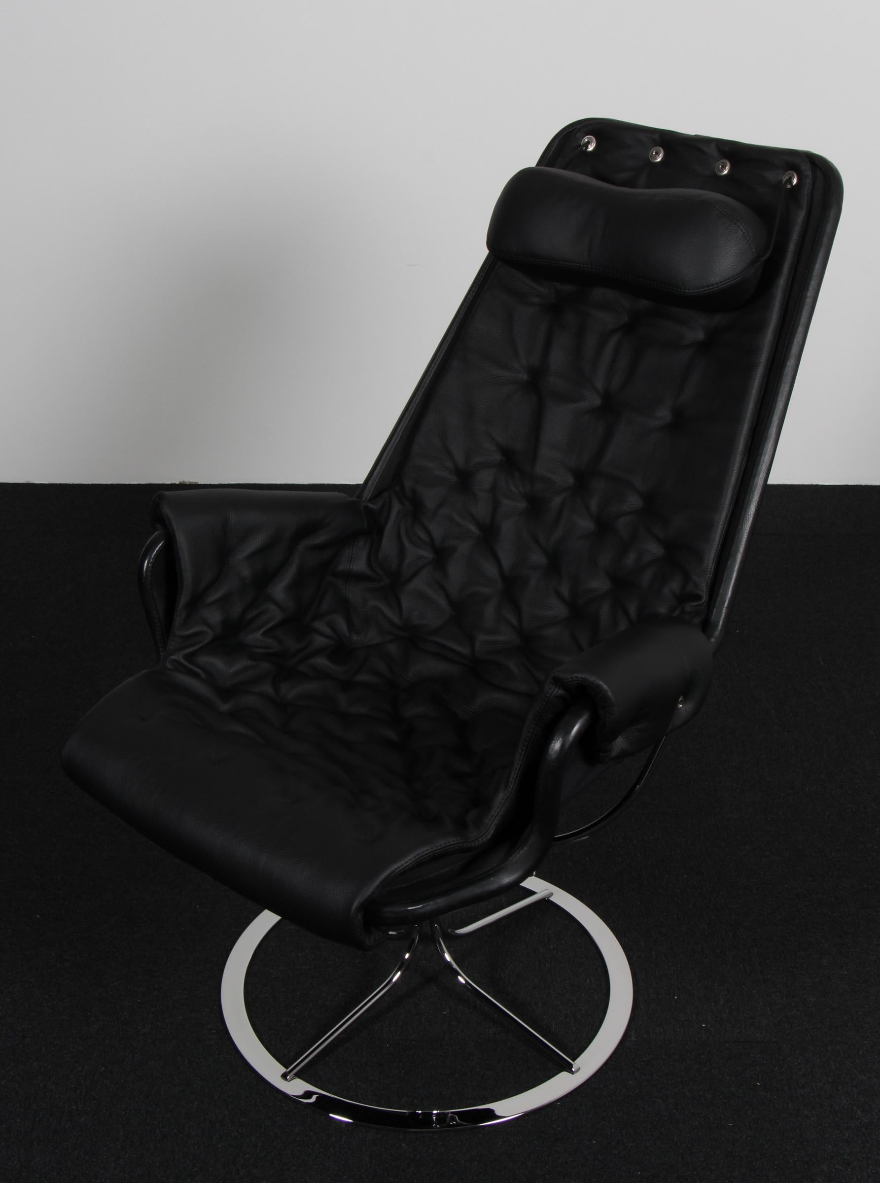 Bruno Mathsson Jetson Lounge Chair with Black Leather Moderno de mediados de siglo en venta