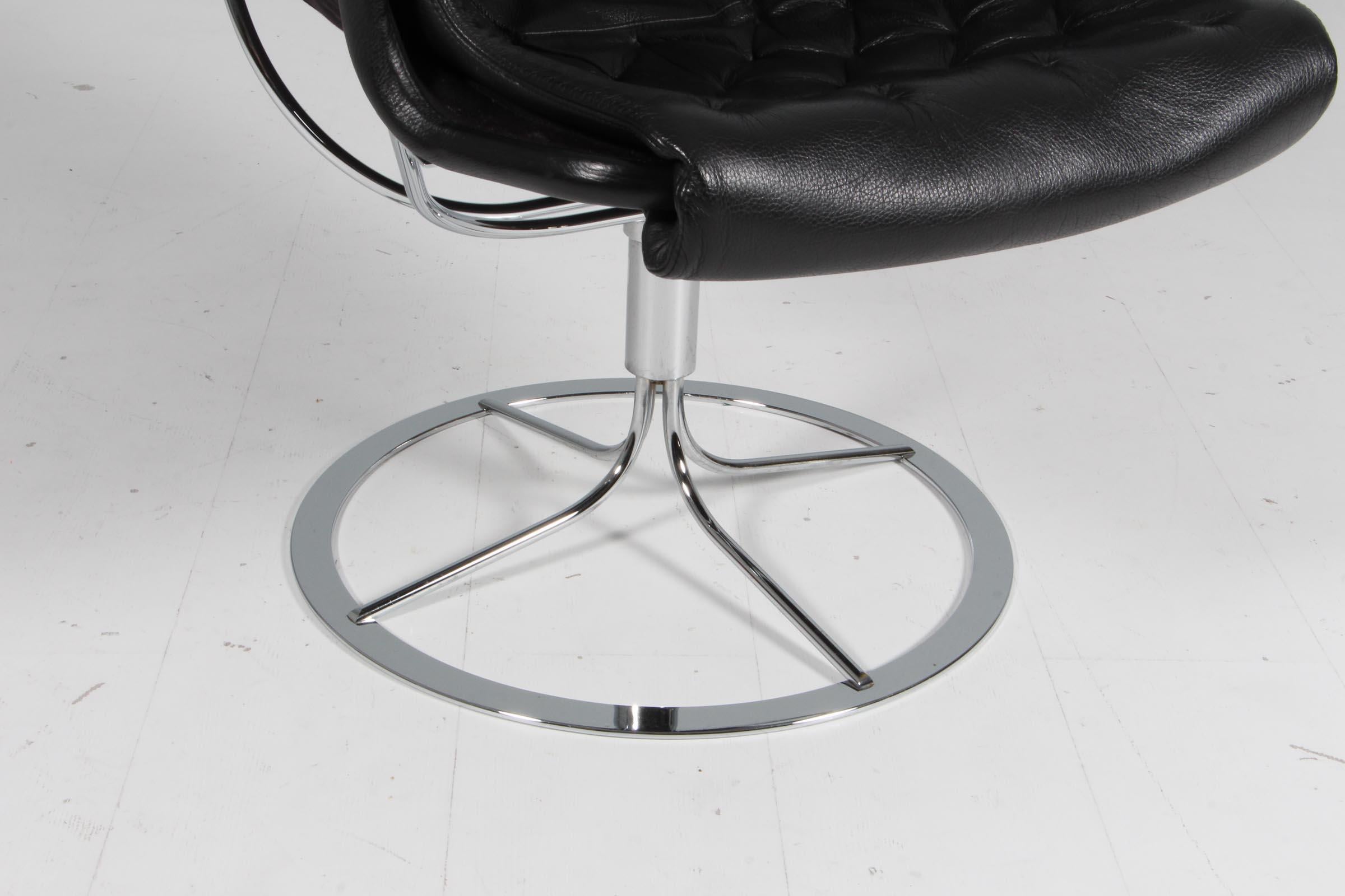 Swedish Bruno Mathsson Jetson Lounge Chair with Black Leather