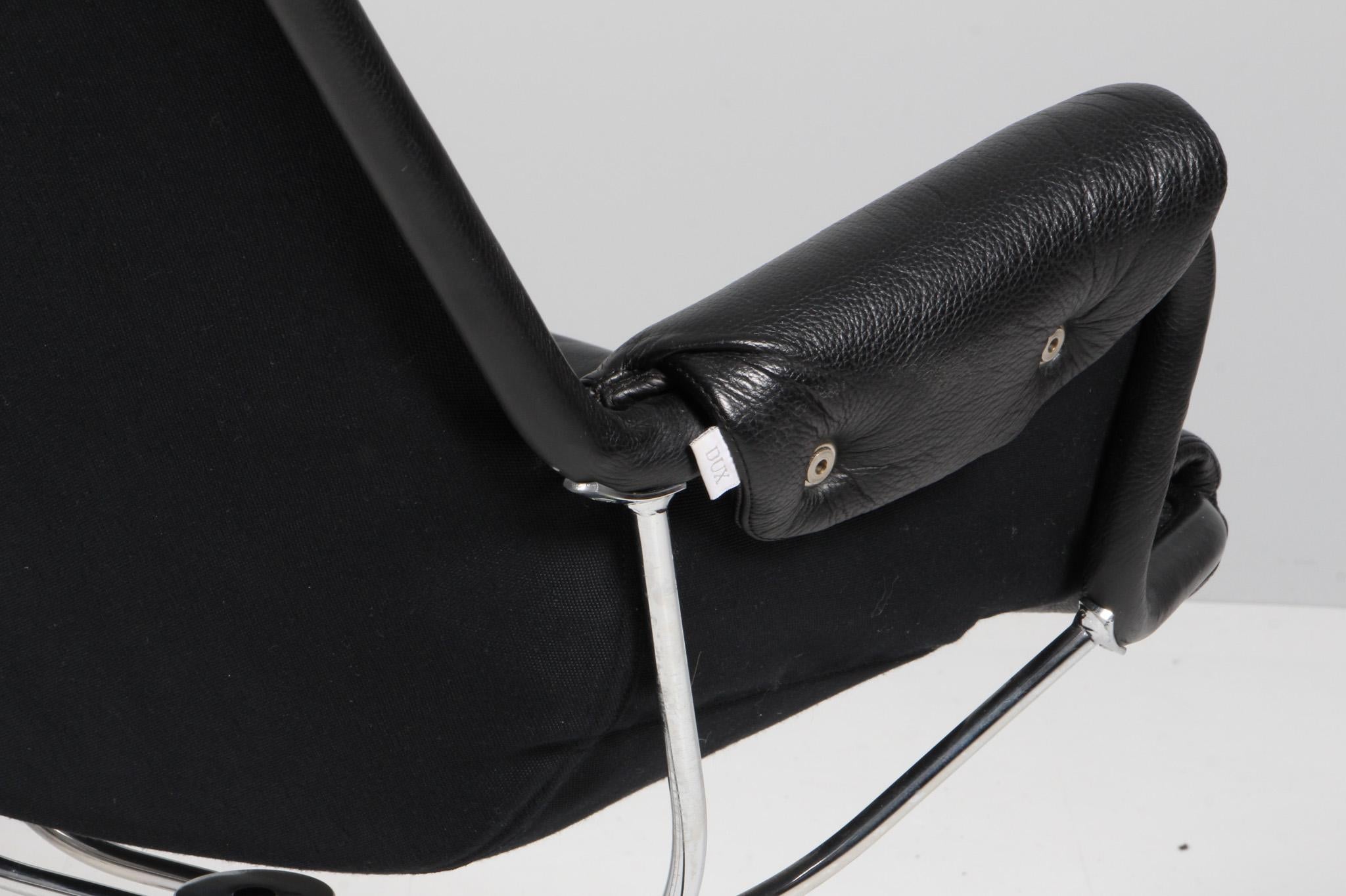 Acciaio Bruno Mathsson Jetson Lounge Chair con pelle nera in vendita