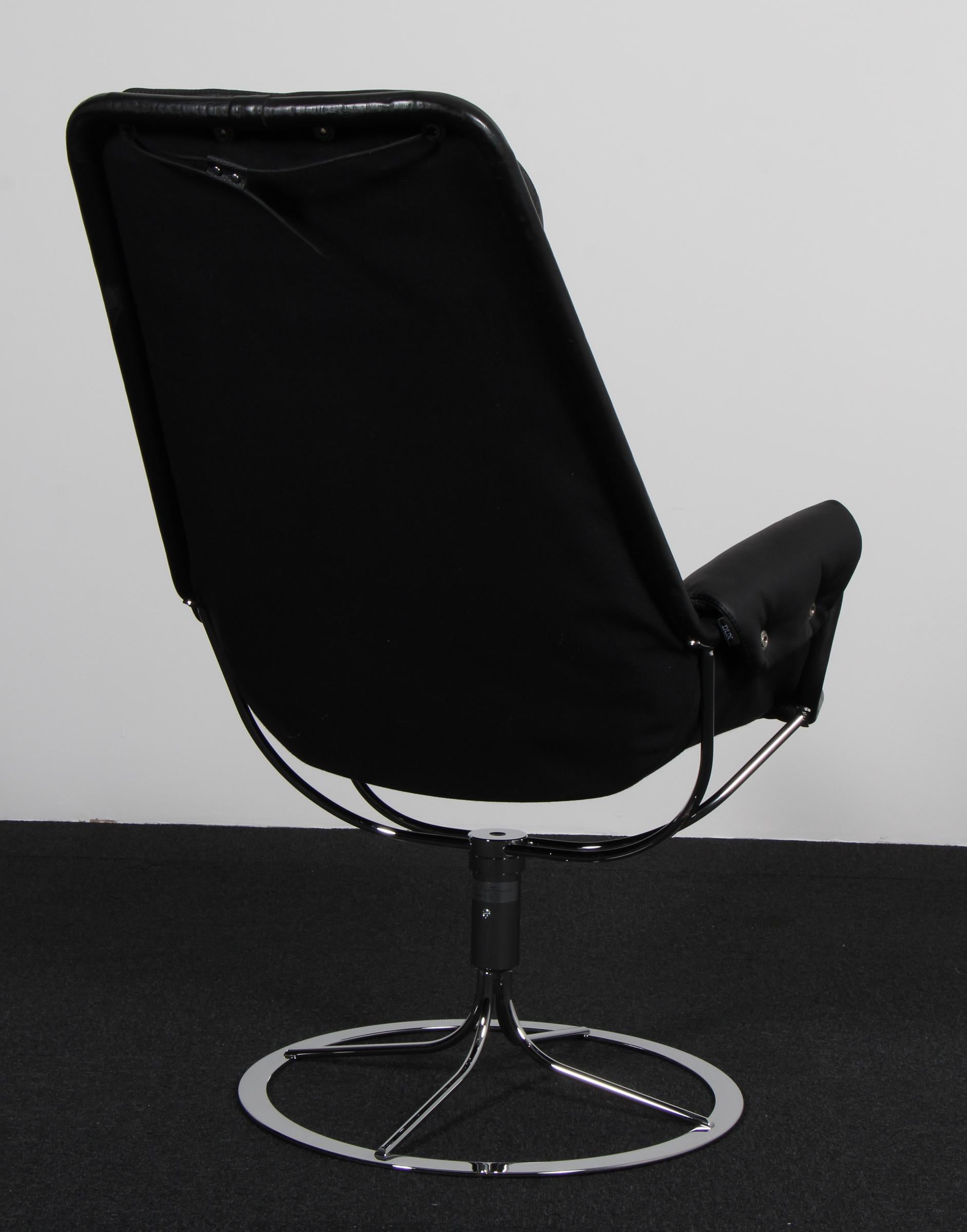 Bruno Mathsson Jetson Lounge Chair with Black Leather Acero en venta