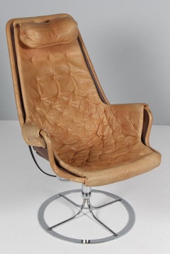 Bruno Mathsson Jetson Lounge Chair with patinated tan Leather