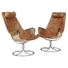 Bruno Mathsson Jetson Lounge Chair con pelle patinata color tan