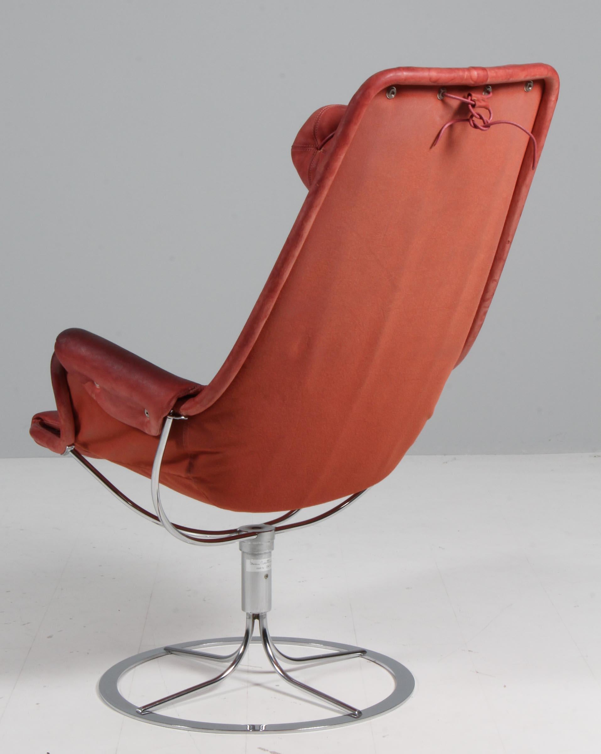 Steel Bruno Mathsson Jetson Lounge Chair with Red Leather