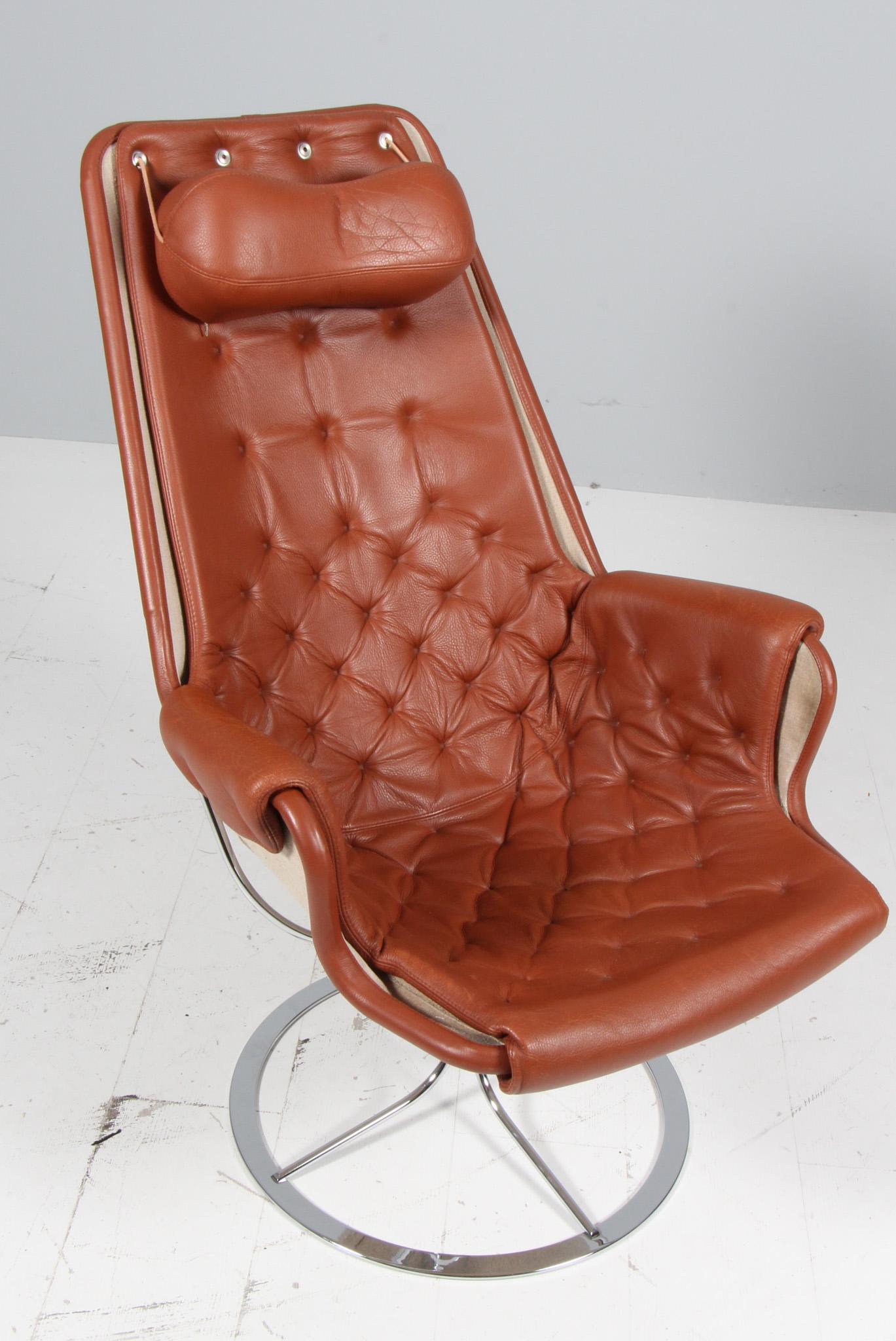 Bruno Mathsson Jetson-Loungesessel mit braunem Leder (Moderne der Mitte des Jahrhunderts) im Angebot