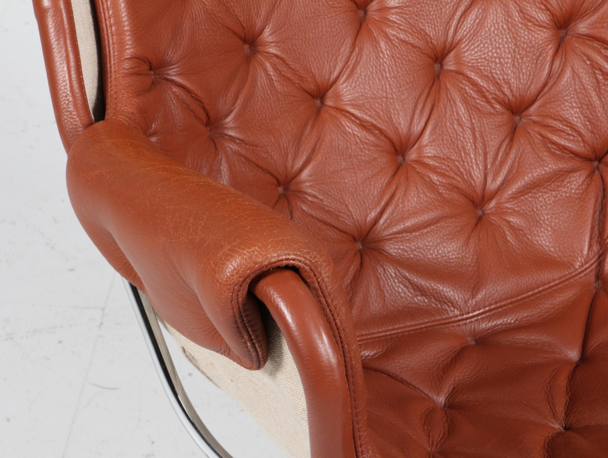 Bruno Mathsson Jetson-Loungesessel mit braunem Leder (Schwedisch) im Angebot