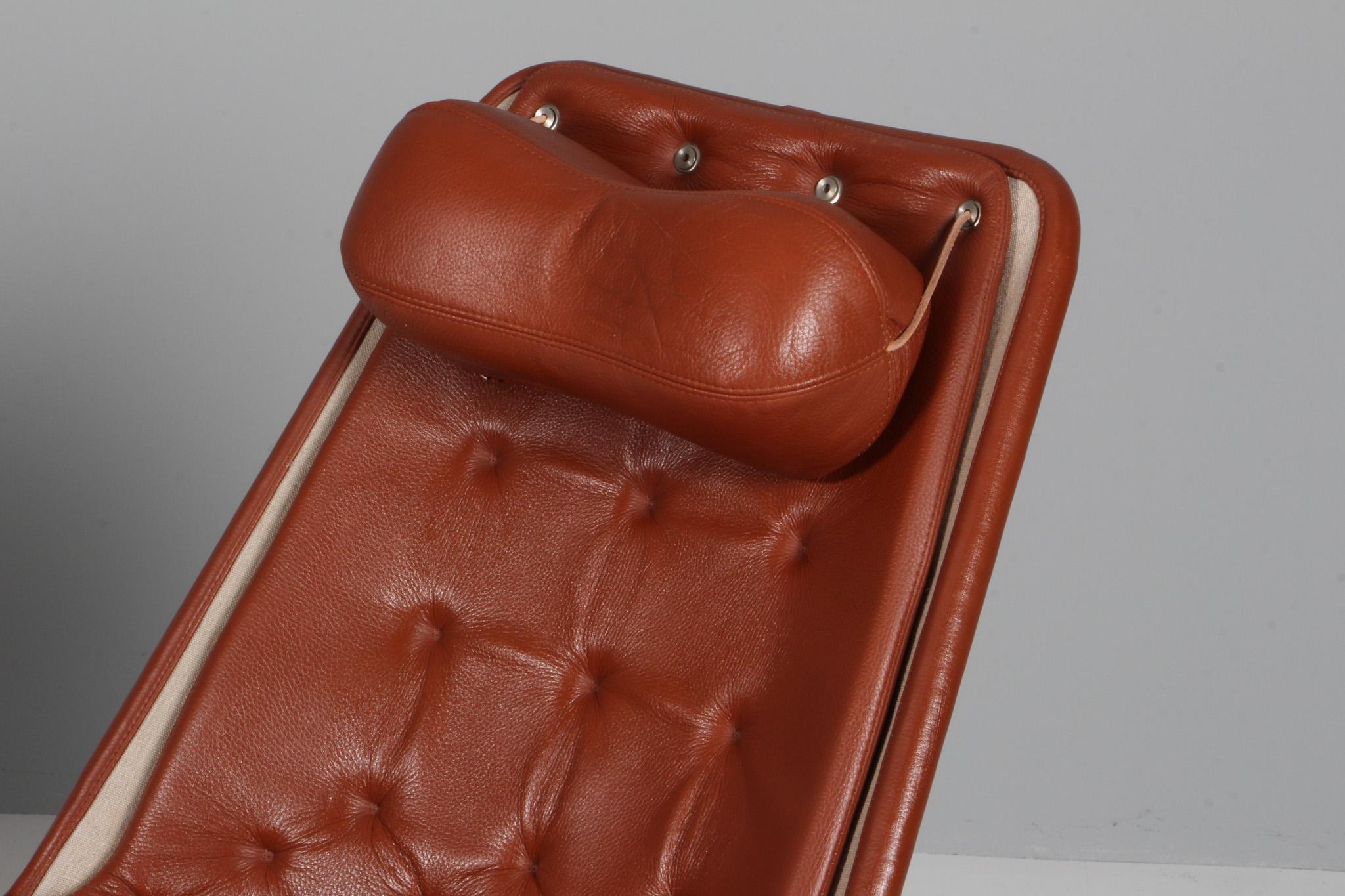 Bruno Mathsson Jetson Lounge Chair with tan Leather In Excellent Condition In Esbjerg, DK