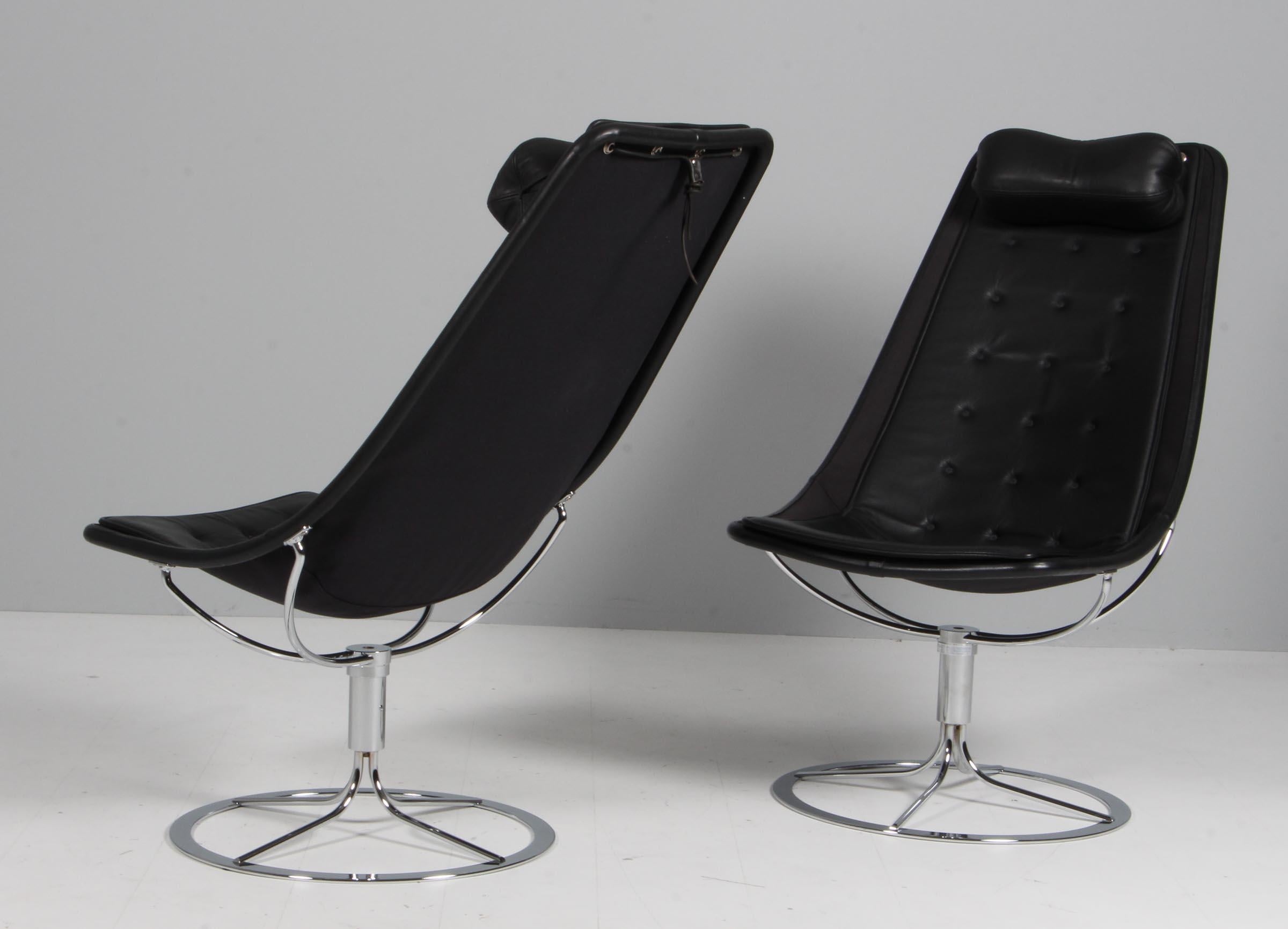 Steel Bruno Mathsson Jetson Lounge Chairs with Black Leather