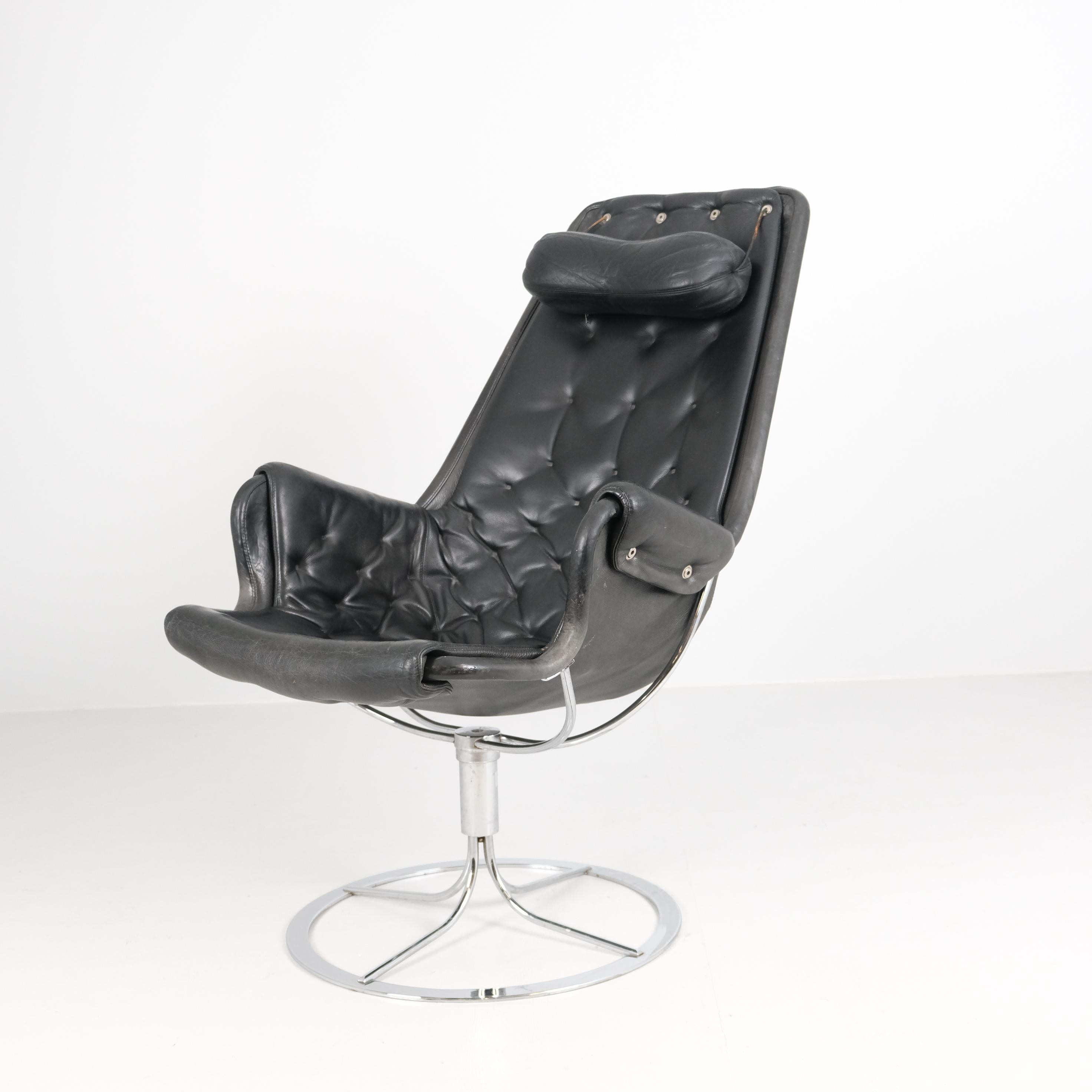 Bruno Mathsson Jetson Swivel Chair in Chrome & Black Leather, Dux late 20th C. Sueco en venta