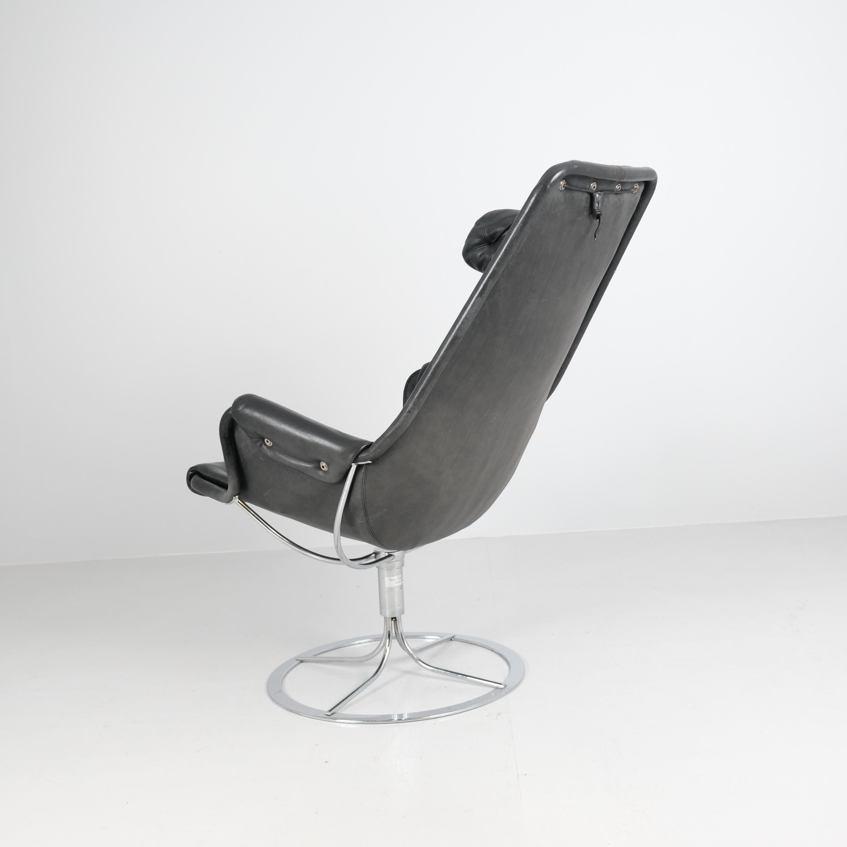 Bruno Mathsson Jetson Swivel Chair in Chrome & Black Leather, Dux late 20th C. en Bueno estado para la venta en Helsinki, FI