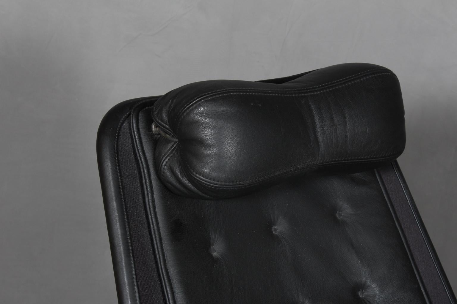 Steel Bruno Mathsson Jetsson Lounge Chair with Black Leather