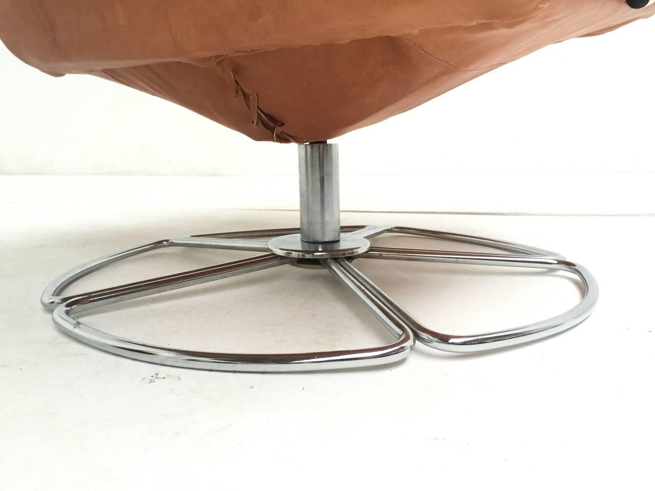 Steel Bruno Mathsson Leather and Chrome Swivel Easy Chair for Dux Sweden