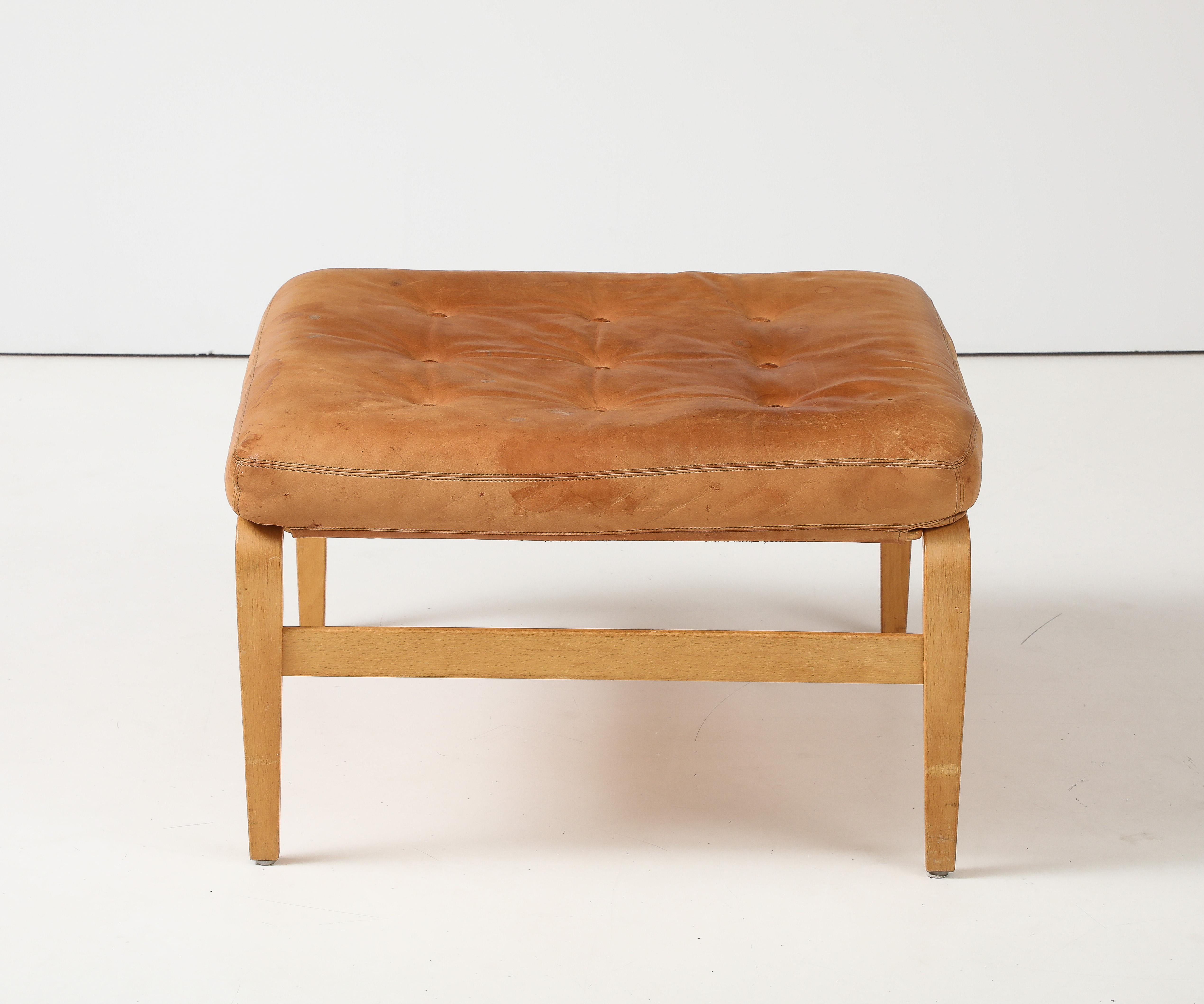 Swedish Bruno Mathsson Leather 'Ottoman, Dux, Sweden, c. 1969