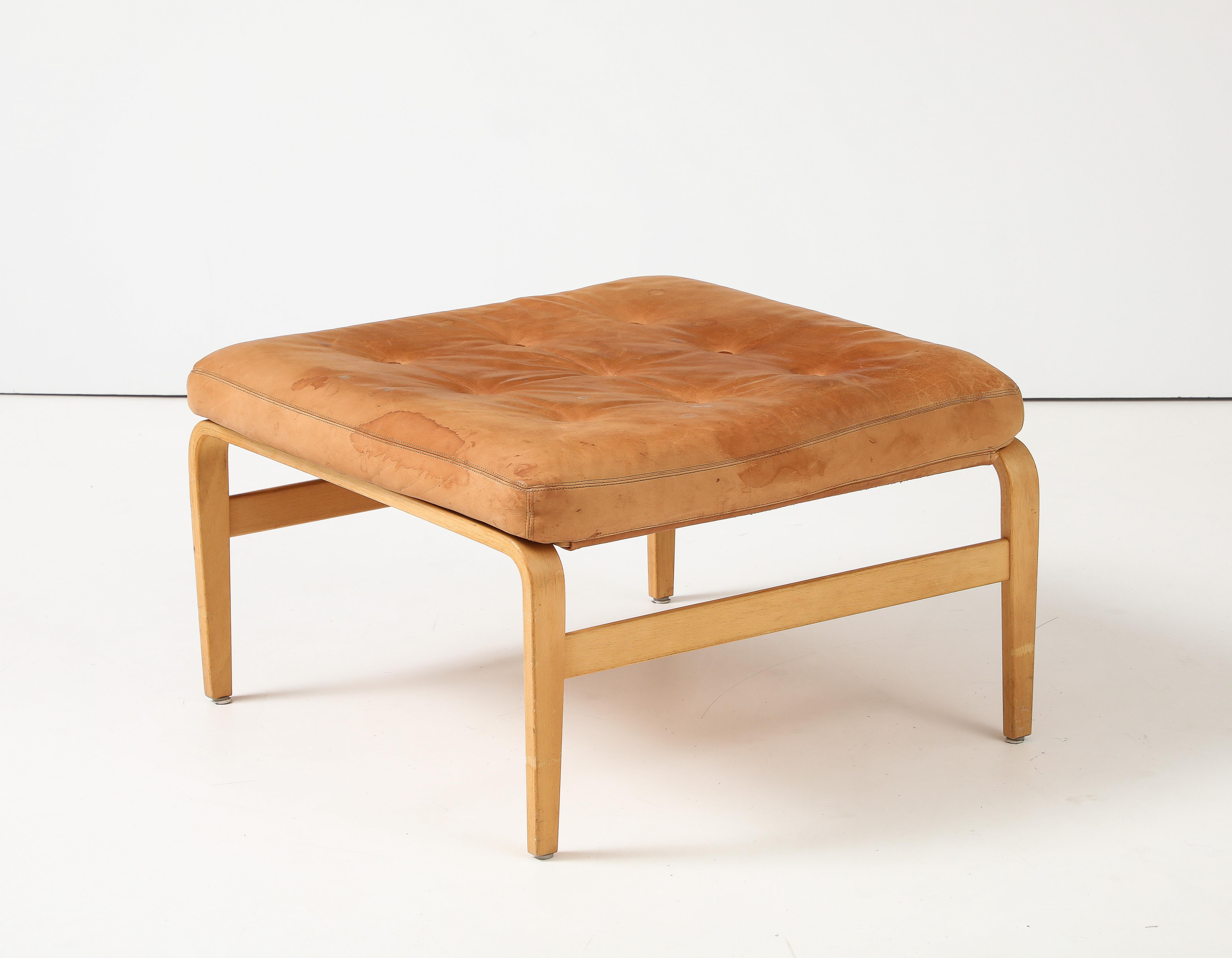 Bruno Mathsson Leather 'Ottoman, Dux, Sweden, c. 1969 In Good Condition In Brooklyn, NY