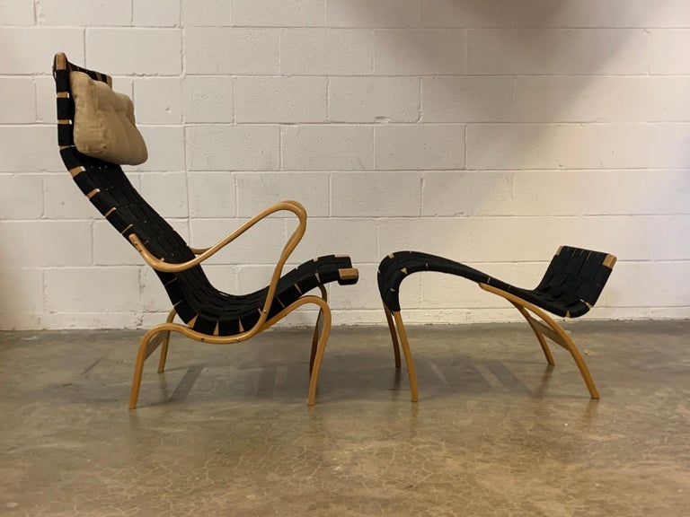 Late 20th Century Bruno Mathsson Lounge Chair and Ottoman For Sale