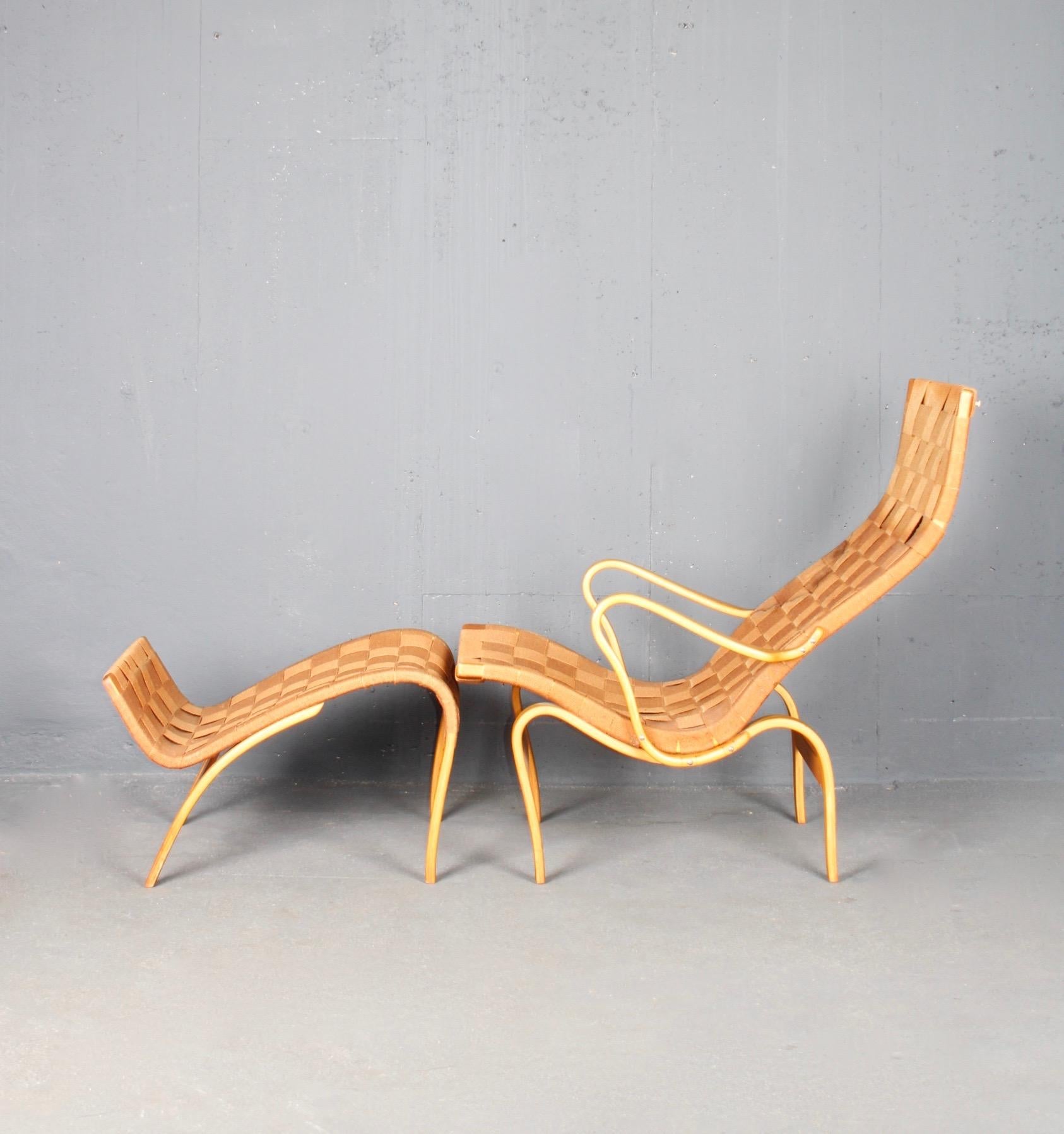 Mid-20th Century Bruno Mathsson Lounge Chair and Ottoman, Model Pernilla
