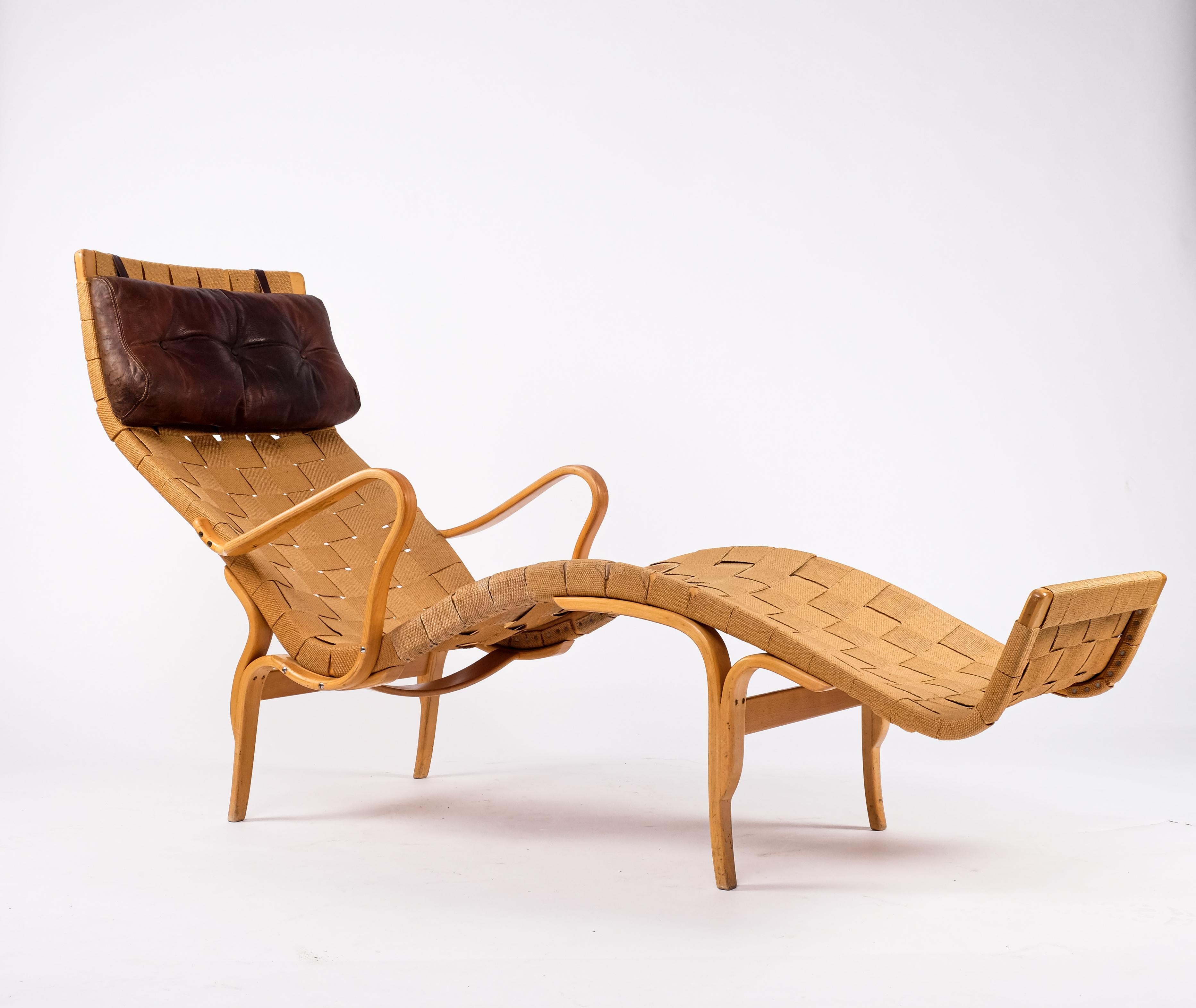 Leather Bruno Mathsson Lounge Chair Model Pernilla 3, 1960s
