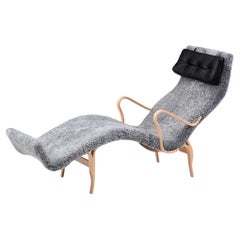 Used Bruno Mathsson Lounge Chair "Pernilla" in Bluegrey Sheepskin