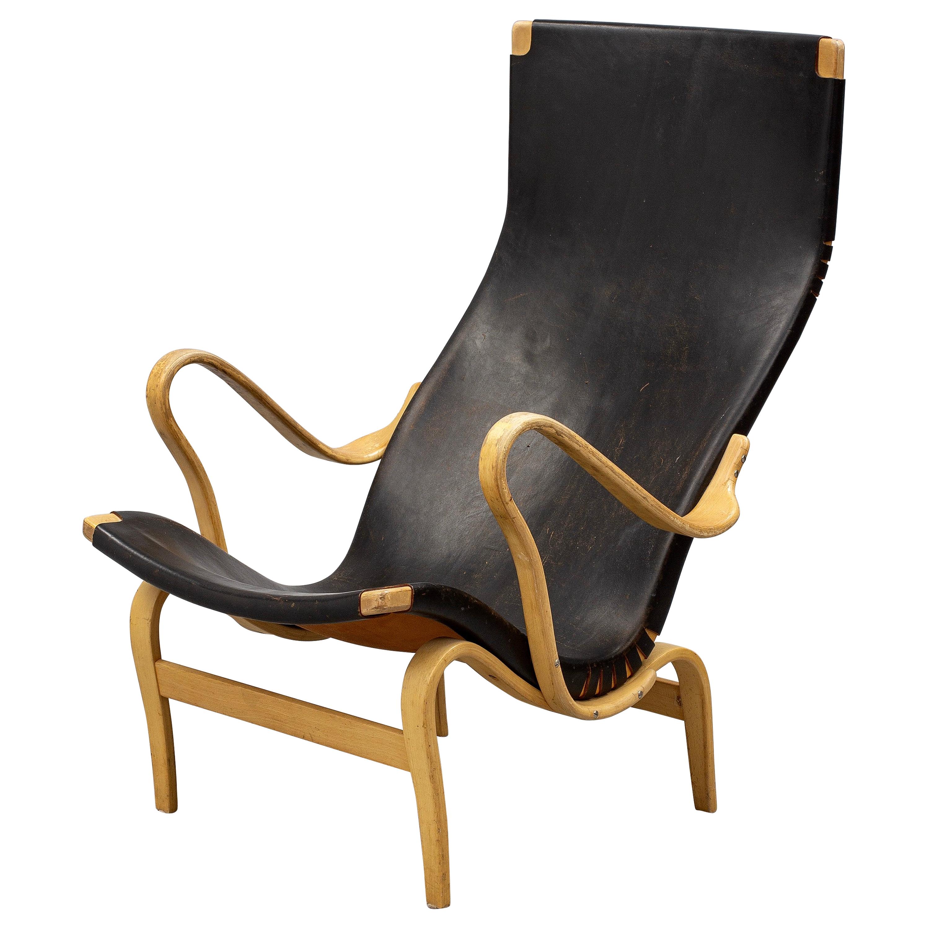 Bruno Mathsson Lounge Chair Pernilla Original Patinated Leather, 1960s