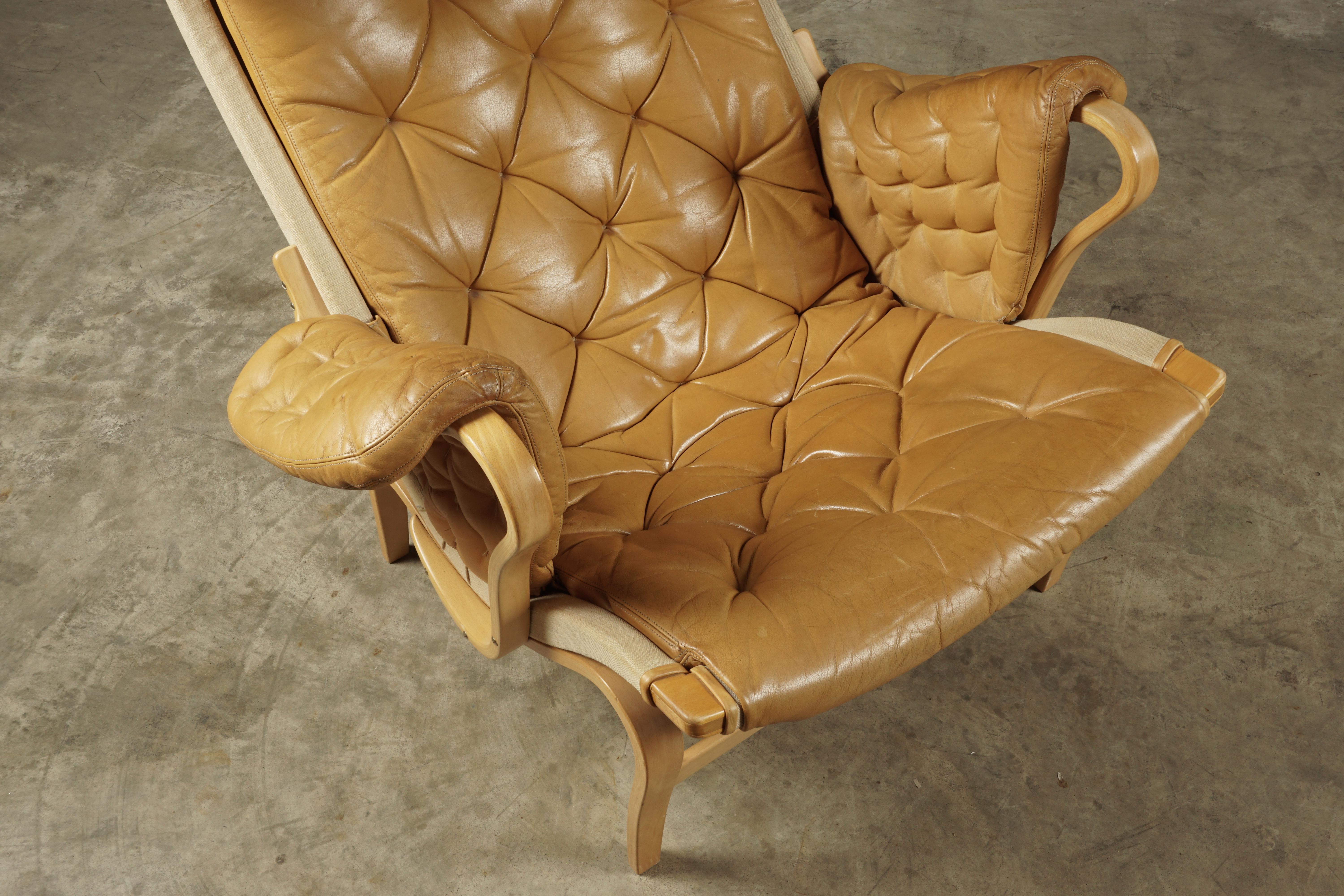 Vintage Bruno Mathsson Lounge Chair with Ottoman, Model Pernilla, circa 1970 In Good Condition In Nashville, TN