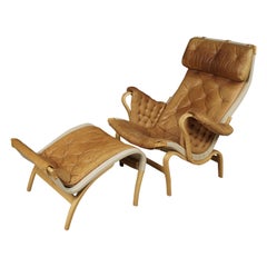 Bruno Mathsson Lounge Chair with Ottoman, Model Pernilla, circa 1970