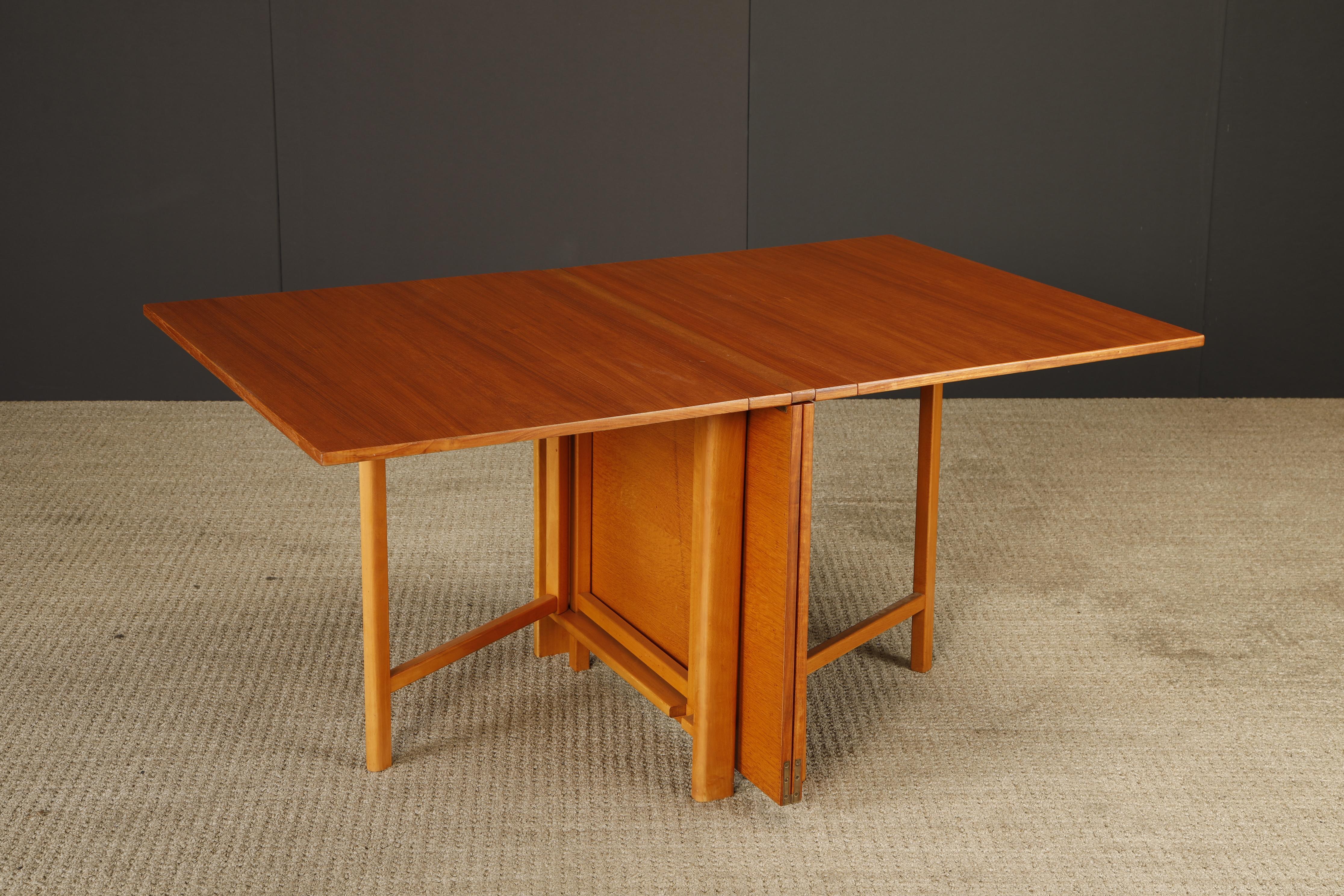 Bruno Mathsson 'Maria' Drop-Leaf Folding Table, Teak & Birch, Sweden, c 1950s Excellent état - En vente à Los Angeles, CA