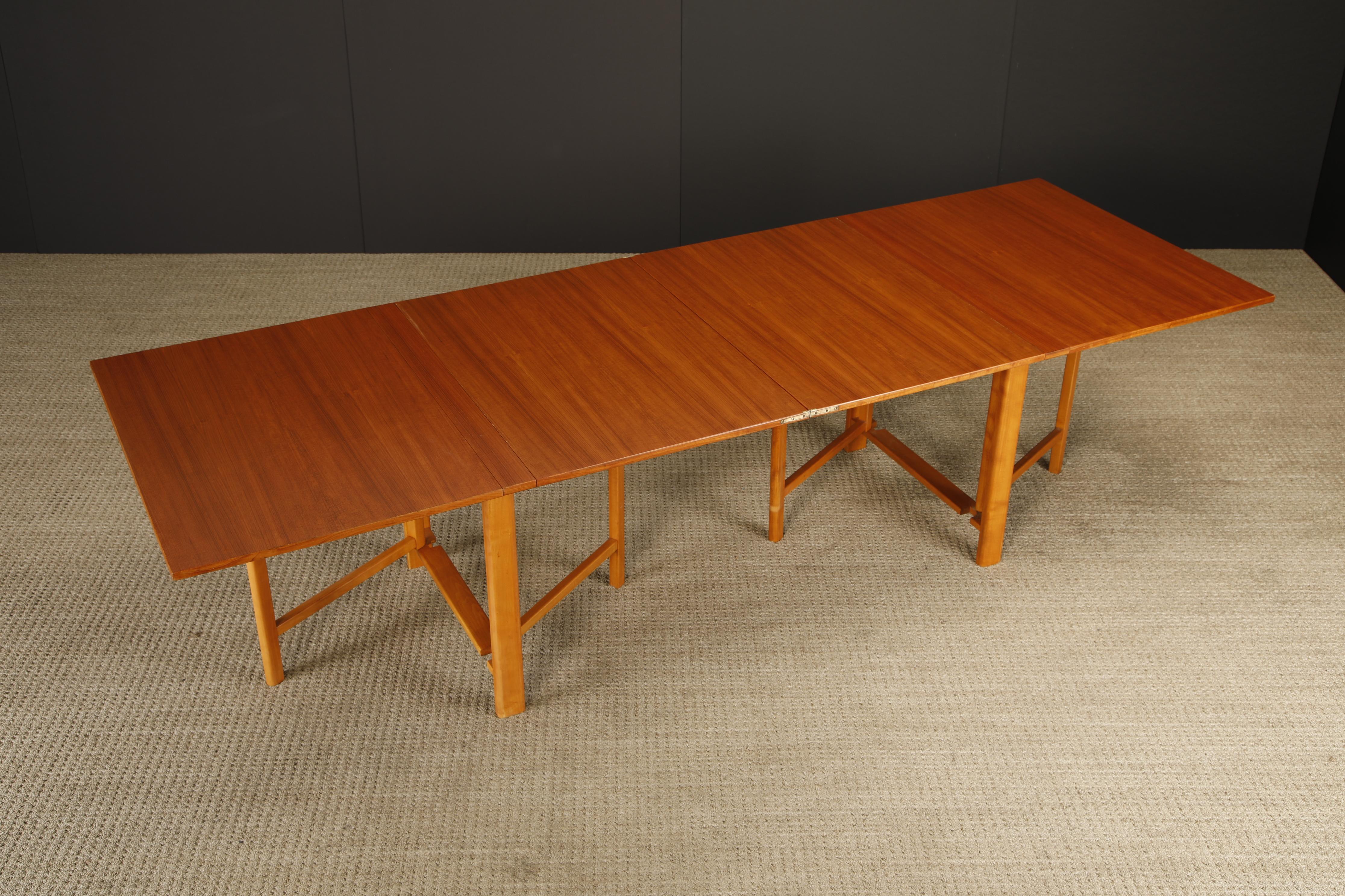 Teck Bruno Mathsson 'Maria' Drop-Leaf Folding Table, Teak & Birch, Sweden, c 1950s en vente