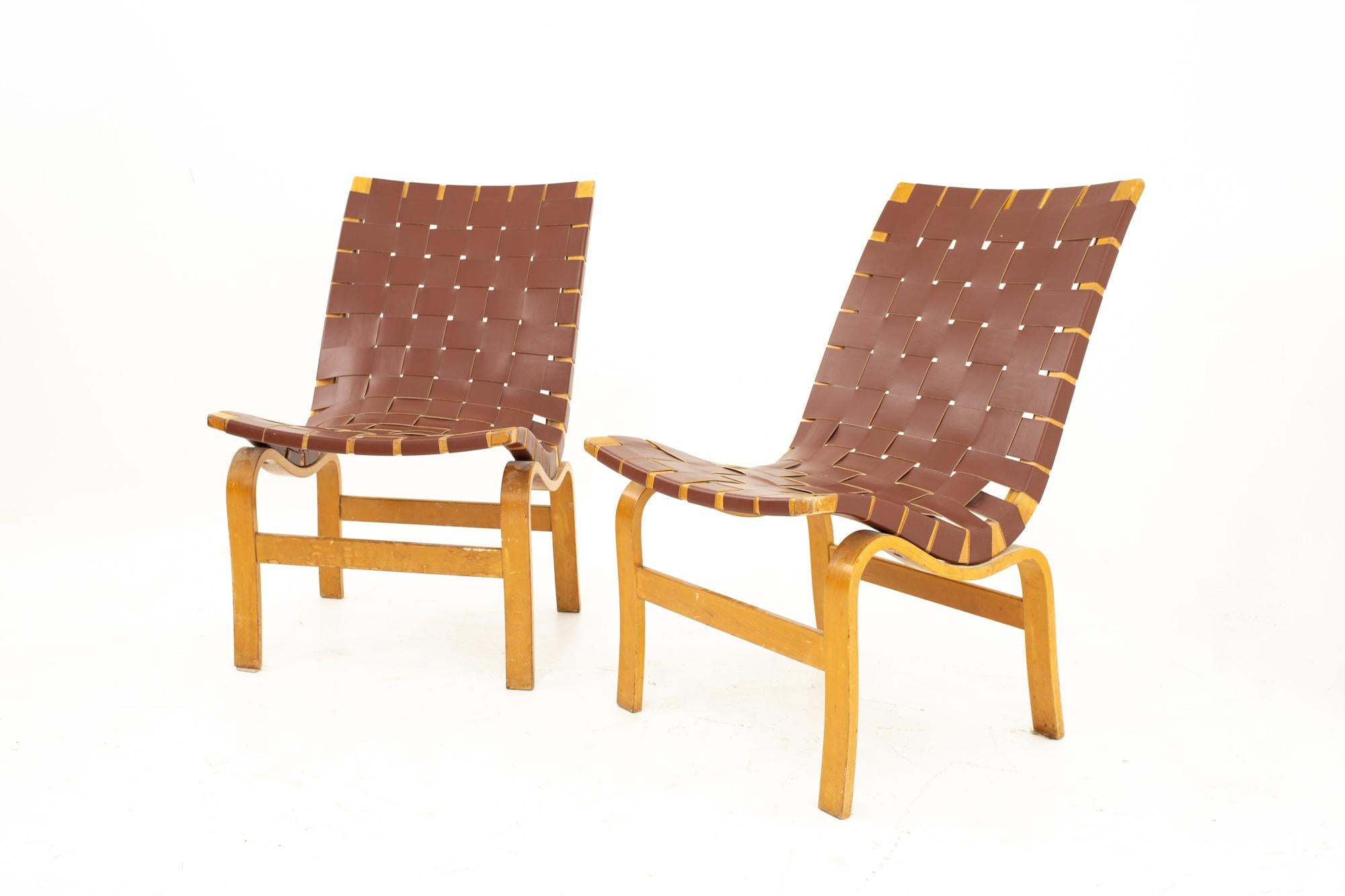 Mid-Century Modern Bruno Mathsson Model 41 Eva Mid Century Lounge Chairs, Pair For Sale