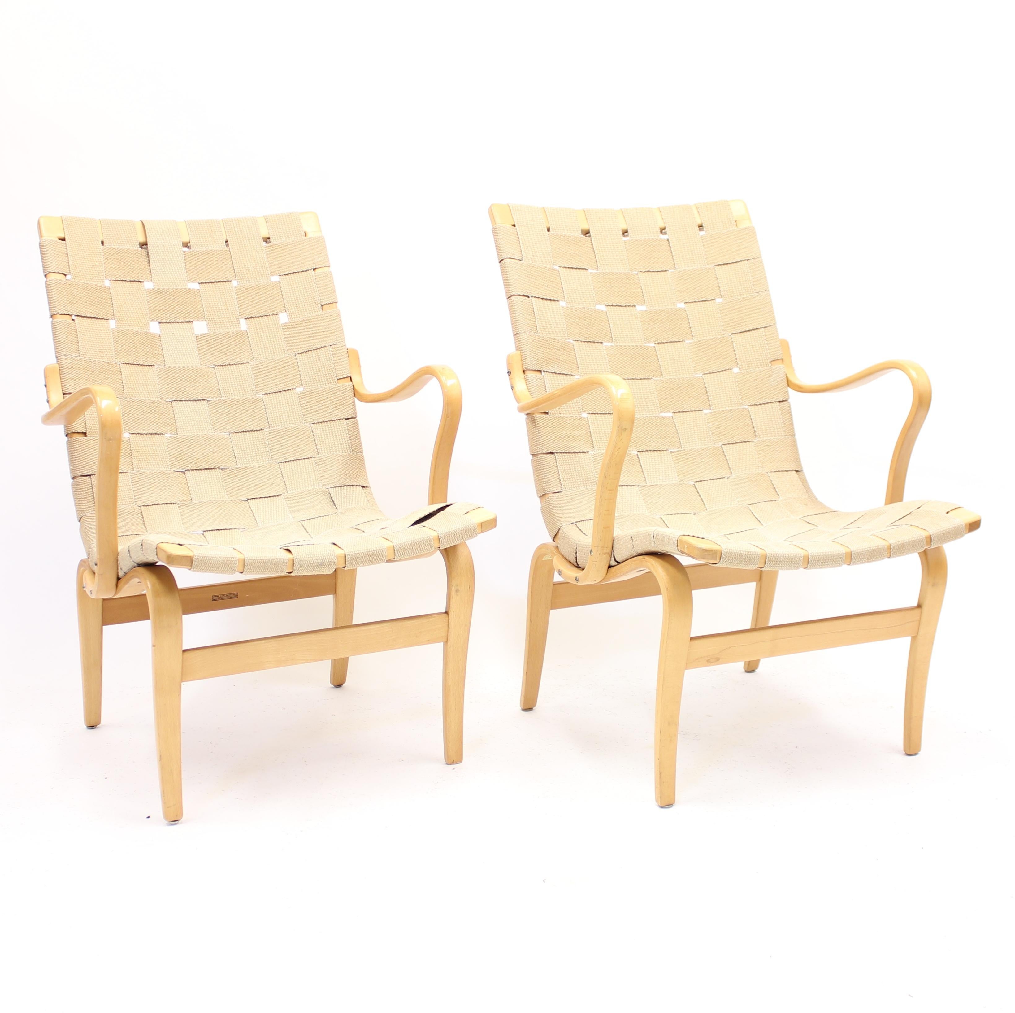 Swedish Bruno Mathsson, Pair of Early Eva Chairs, 1950s