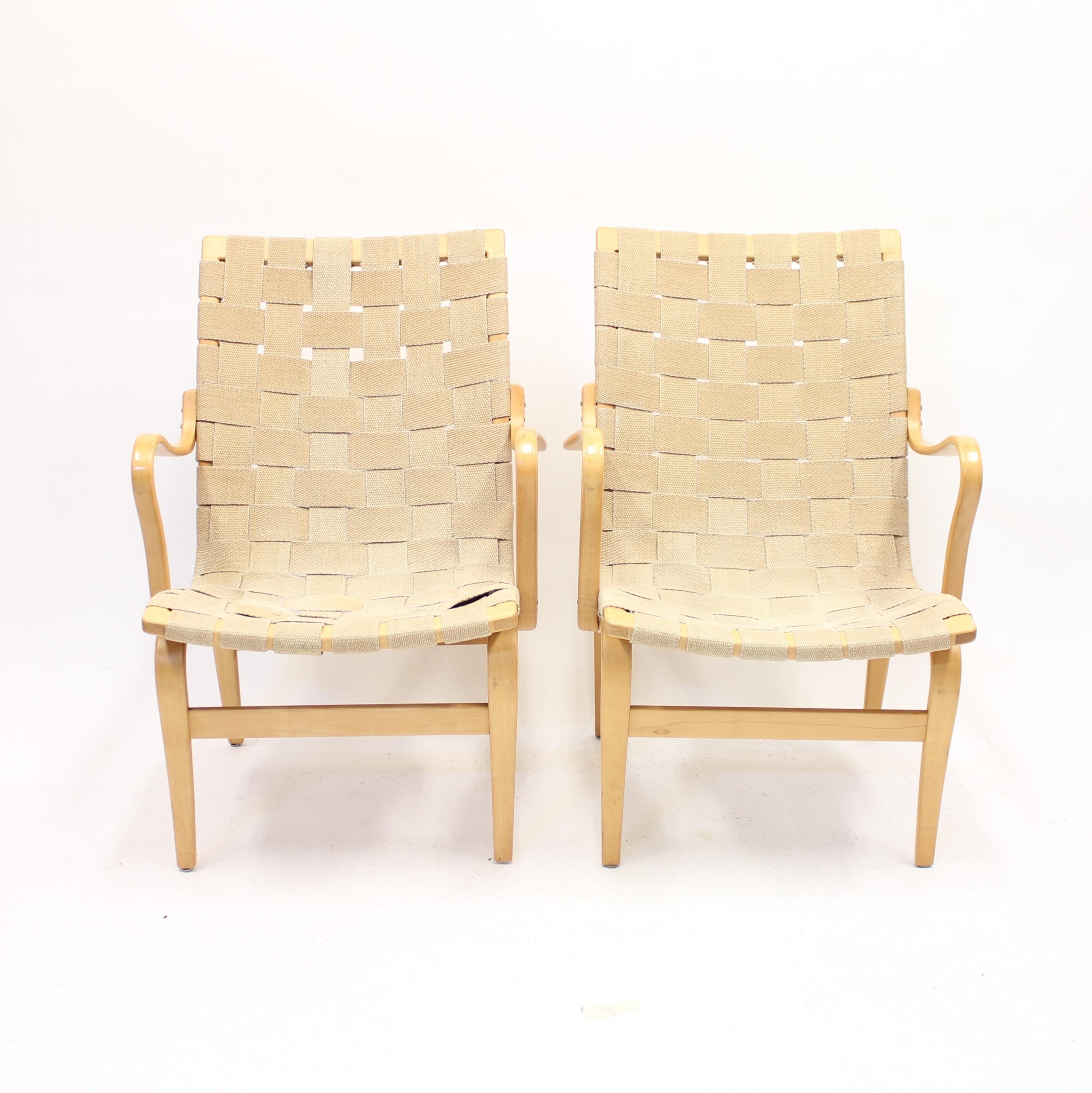 Bruno Mathsson, Pair of Early Eva Chairs, 1950s In Good Condition In Uppsala, SE