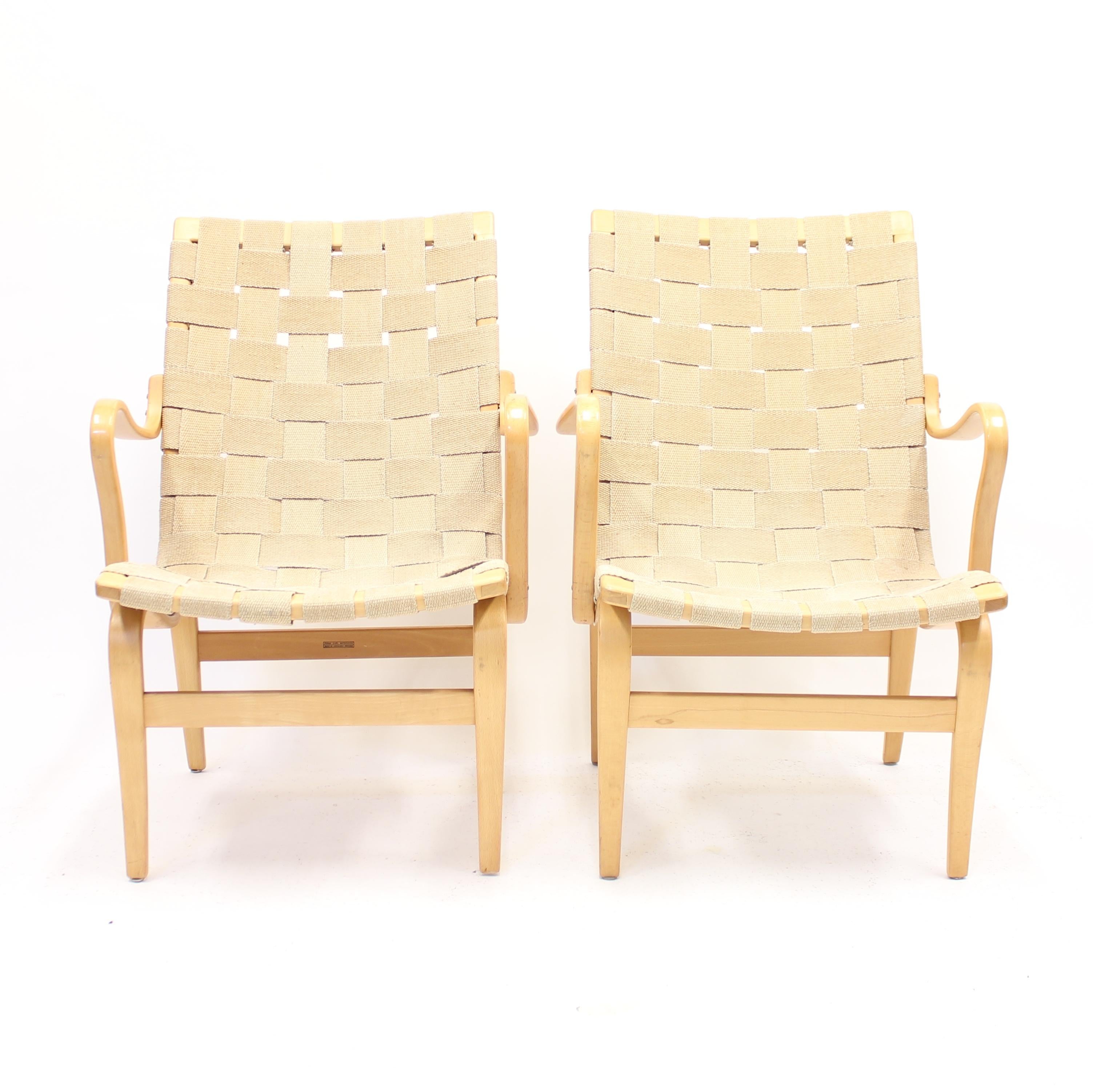 20th Century Bruno Mathsson, Pair of Early Eva Chairs, 1950s