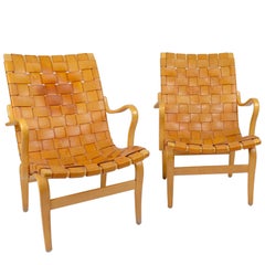 Bruno Mathsson Pair of Eva Chairs in Leather, Karl Mathsson, Sweden, 1960s