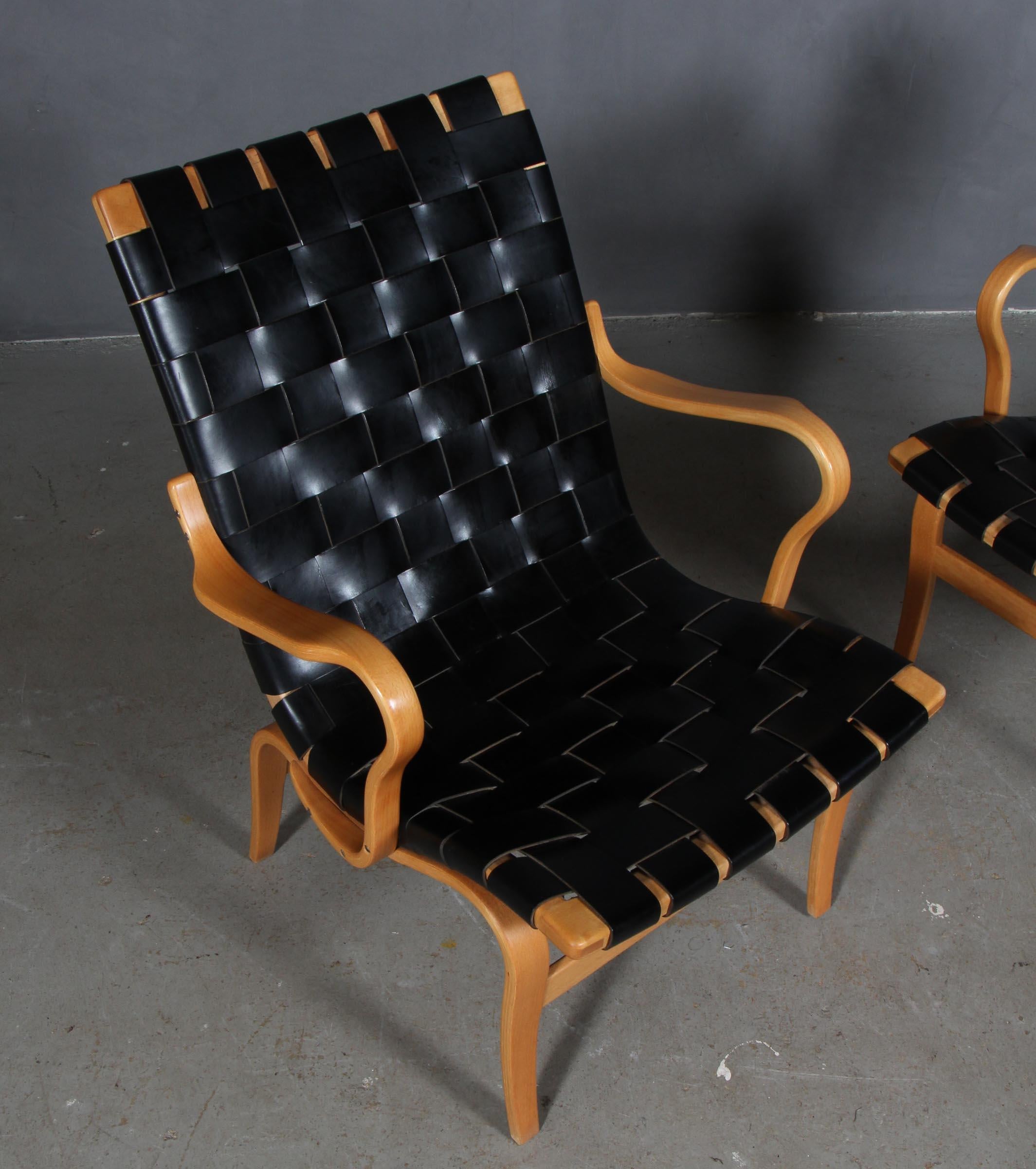 Mid-Century Modern Bruno Mathsson Pair of Eva Lounge Chair with Leather