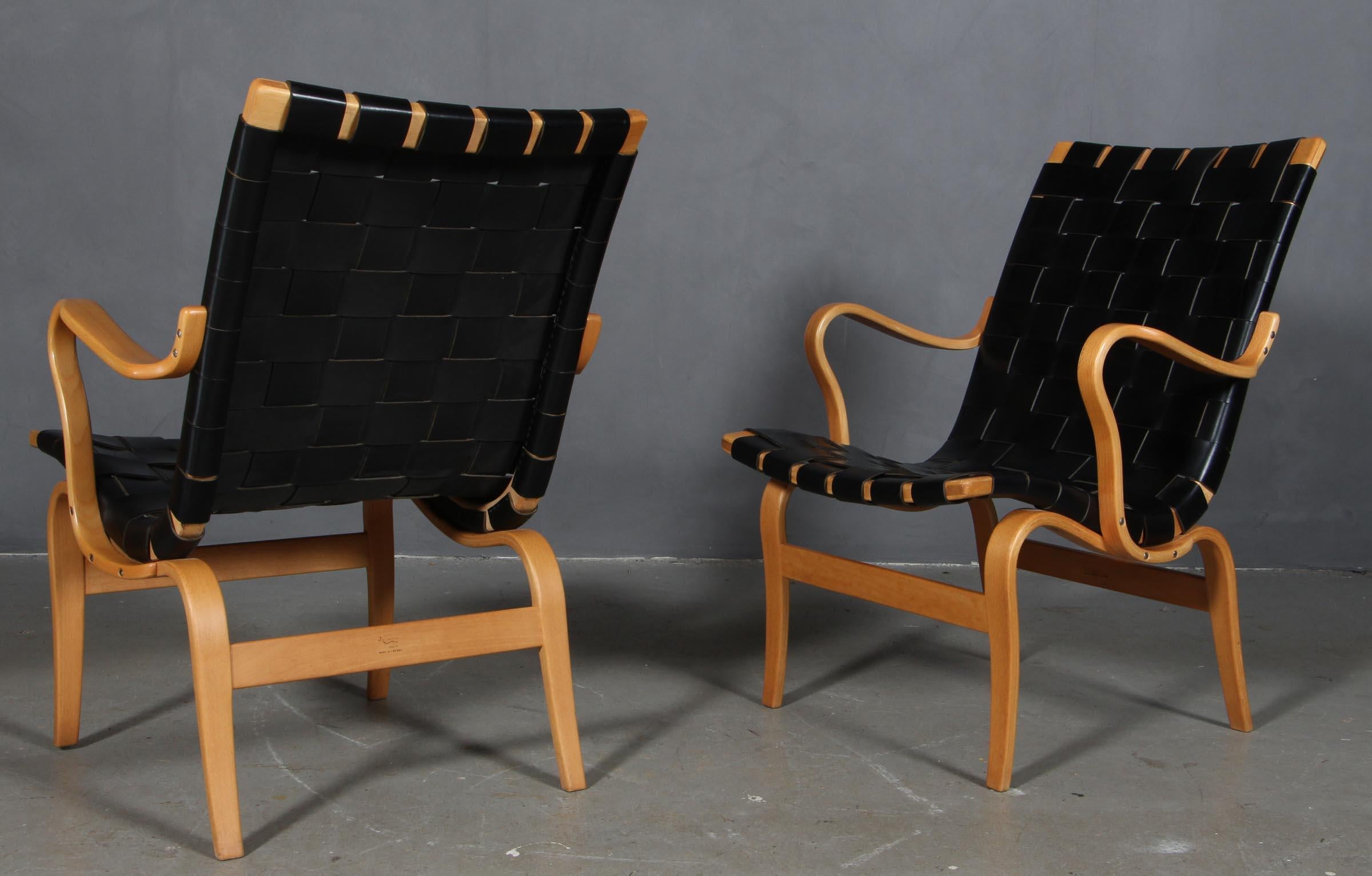 Mid-20th Century Bruno Mathsson Pair of Eva Lounge Chair with Leather