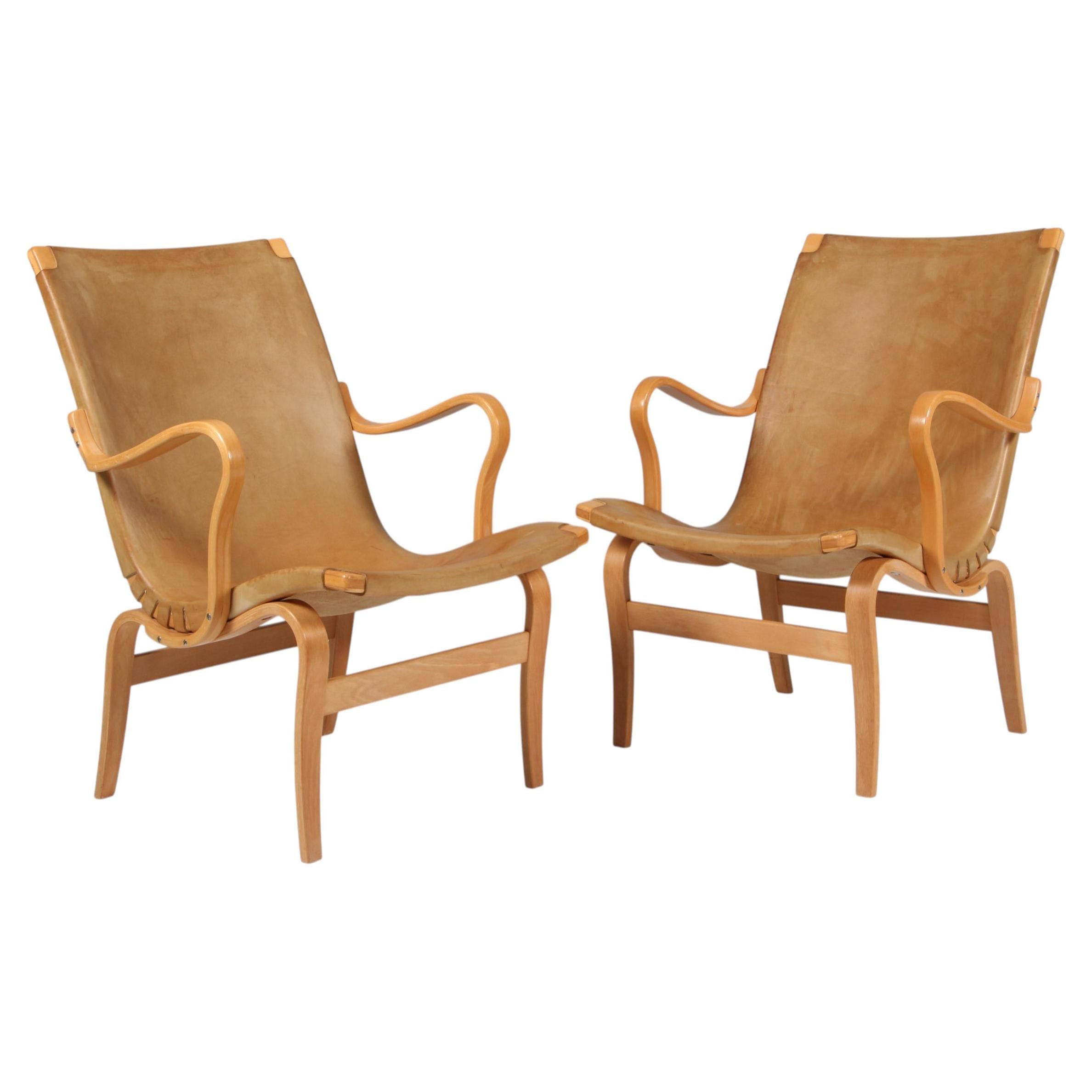 Bruno Mathsson Pair of Eva Lounge Chair with Leather