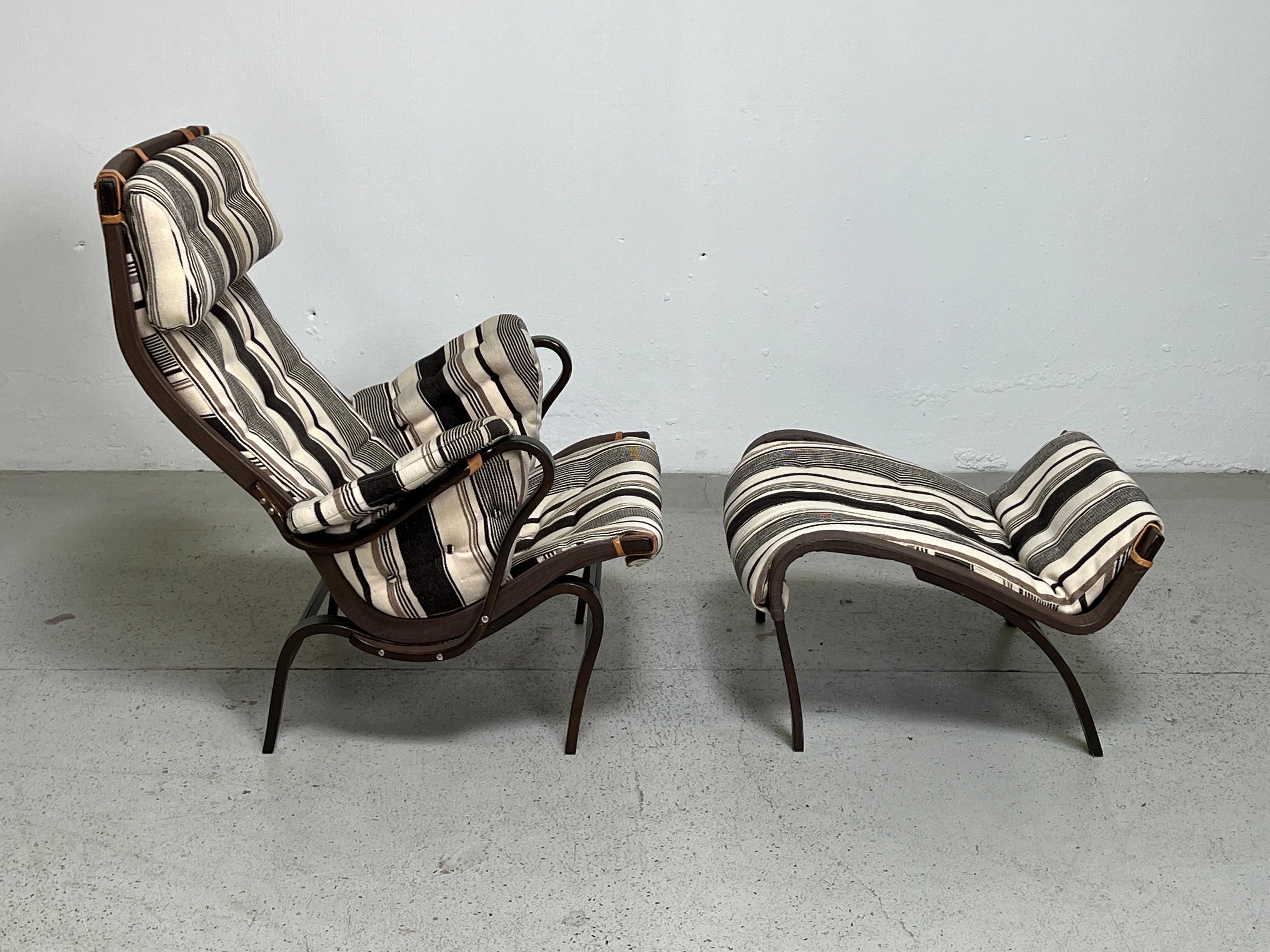Mid-20th Century Bruno Mathsson Pernilla Lounge Chair and Ottoman  For Sale