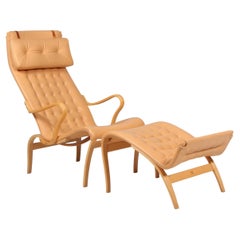 Bruno Mathsson Pernilla 2 Lounge Chair with Ottoman, leather