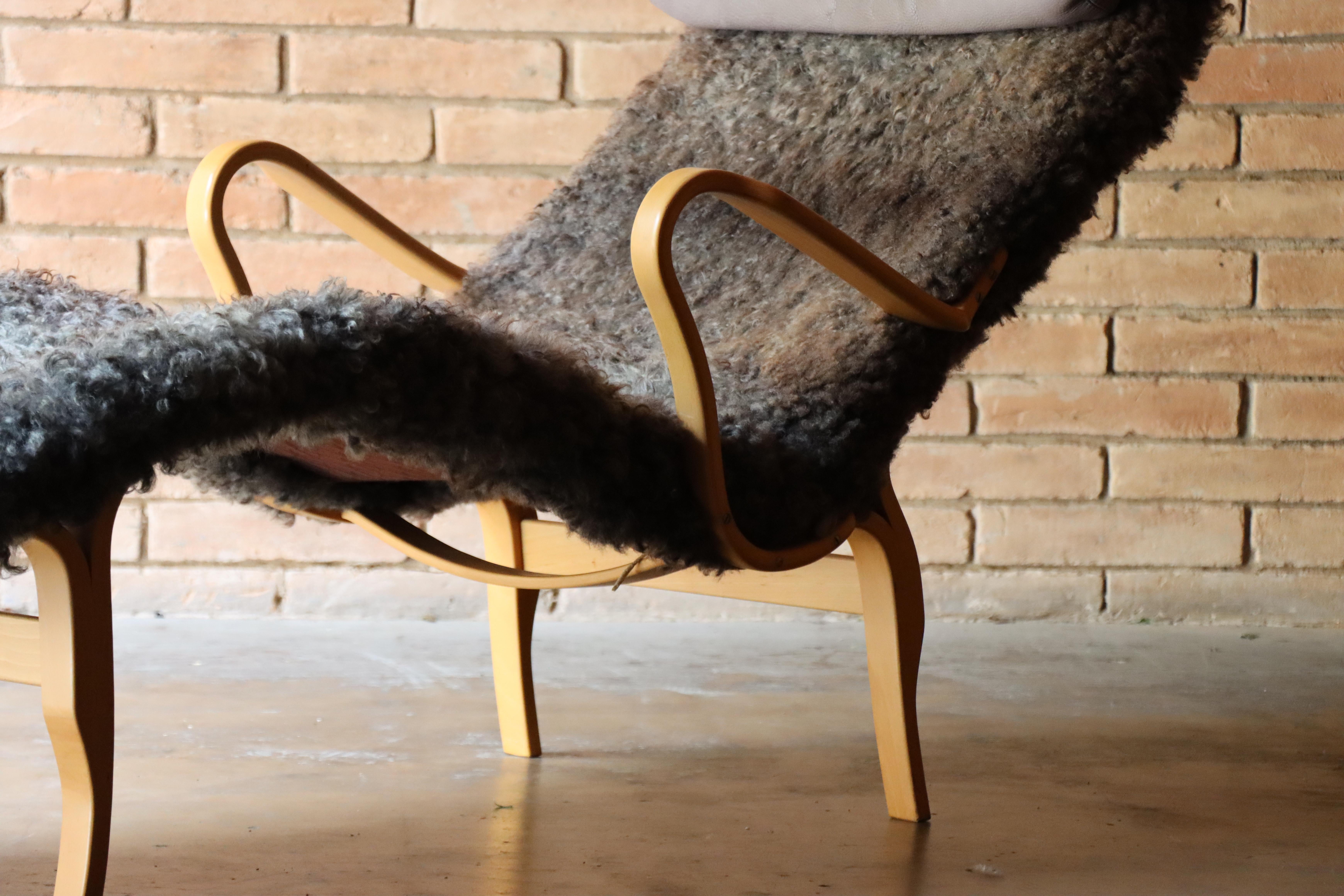 Bruno Mathsson 'Pernilla 3' Chaise Lounge, Dux of Sweden, Schafwolle/Leder im Angebot 6