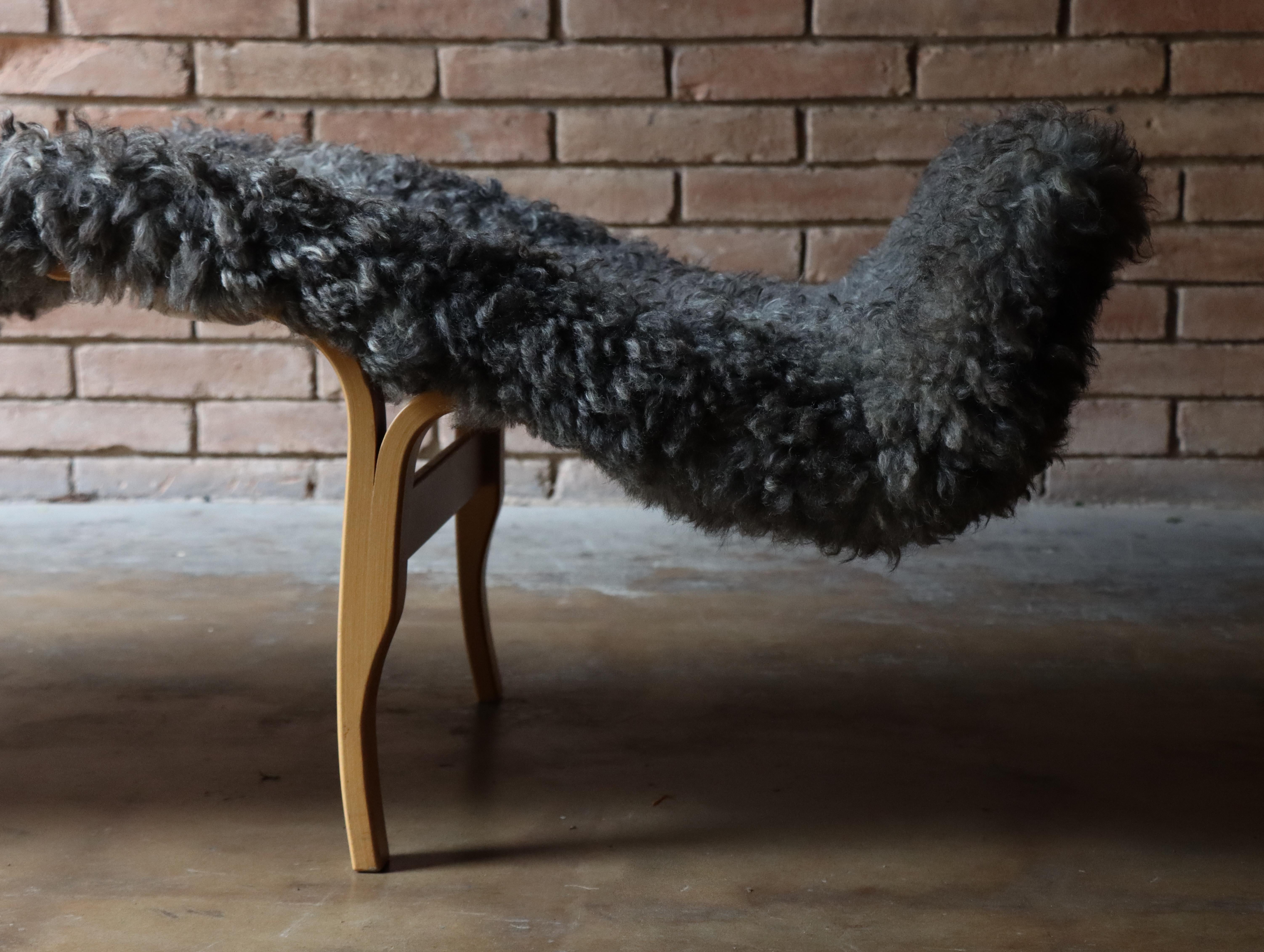 Bruno Mathsson 'Pernilla 3' Chaise Lounge, Dux of Sweden, Schafwolle/Leder im Angebot 1