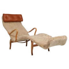 Bruno Mathsson "Pernilla 3" Lounge Chair in Leather and Sheepskin Swedish, 1970s