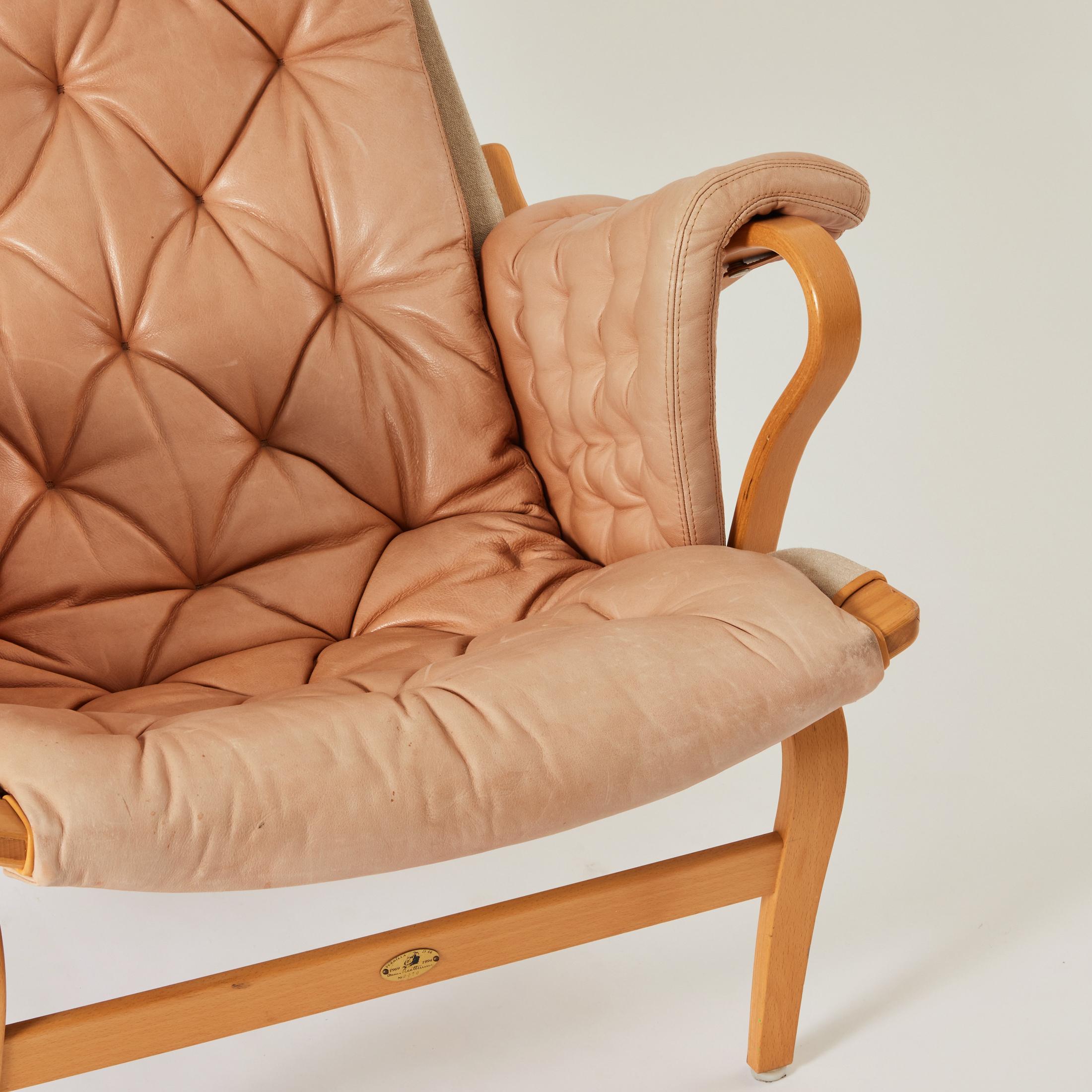 Scandinavian Modern Bruno Mathsson Pernilla 69 Leather and Beech Chair, Dux, Sweden