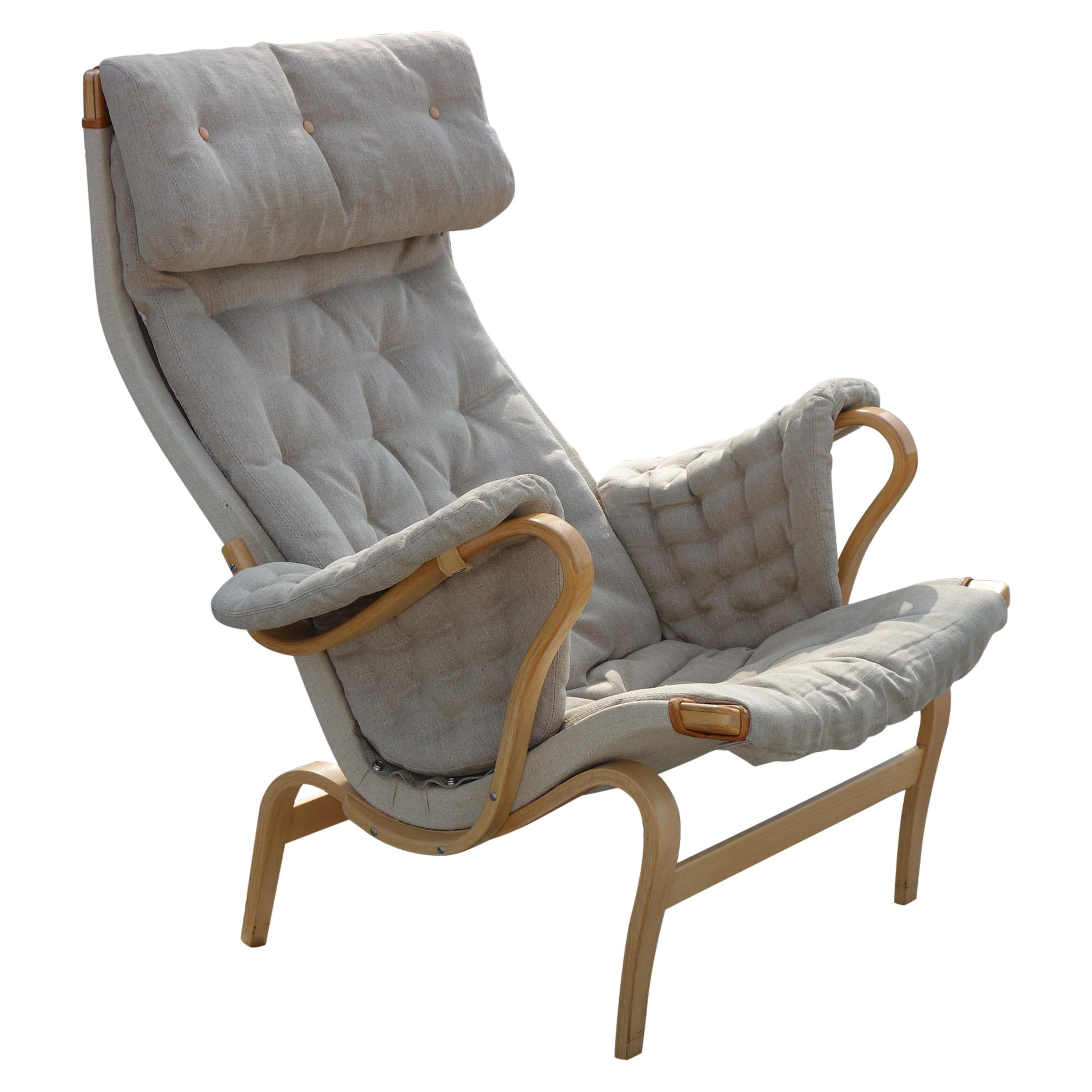 Bruno Mathsson, Pernilla Armchair in Canvas Made by DUX Sweden Designed, 1944 For Sale