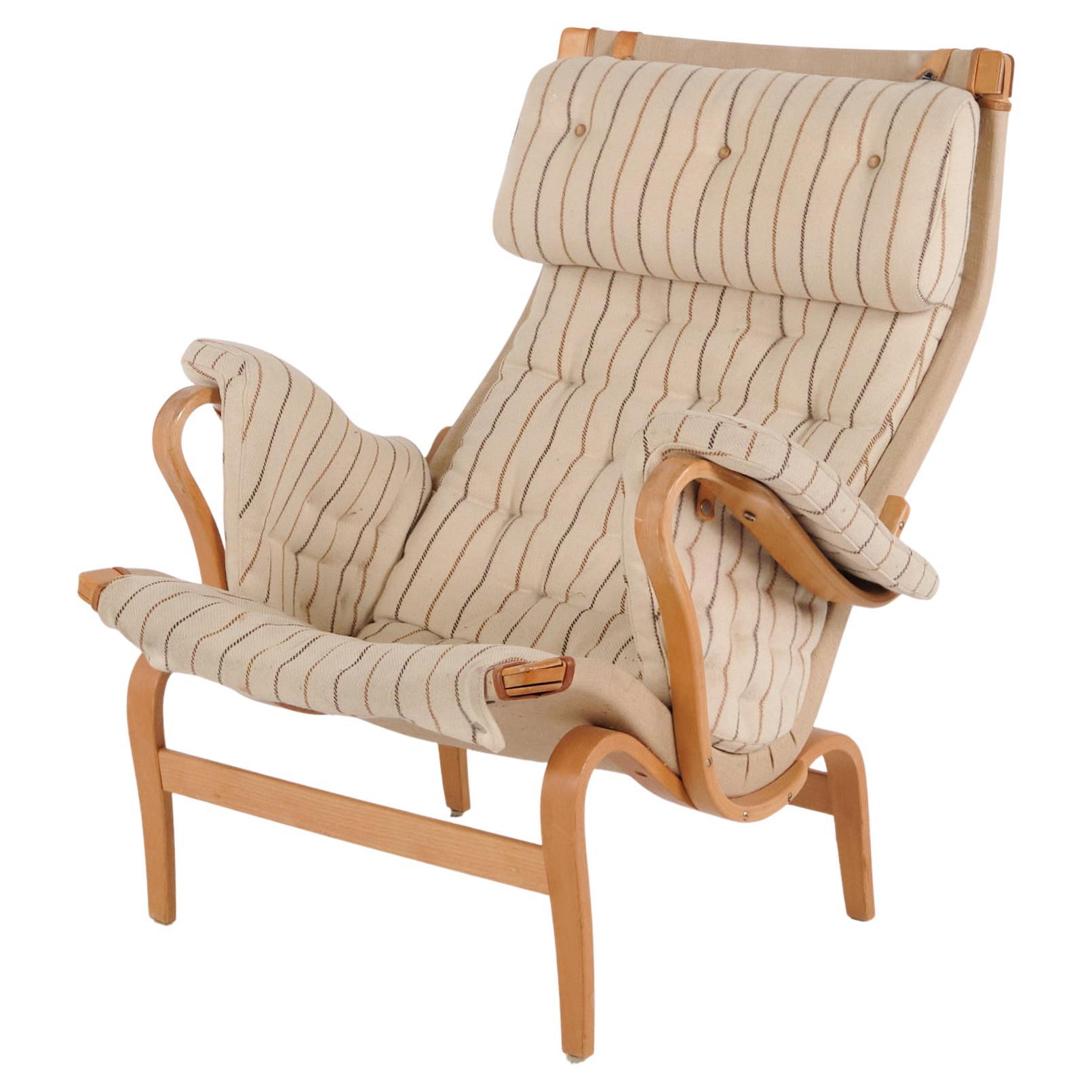Bruno Mathsson Pernilla Armchair Model 69 in Striped Fabric for DUX, 1960s